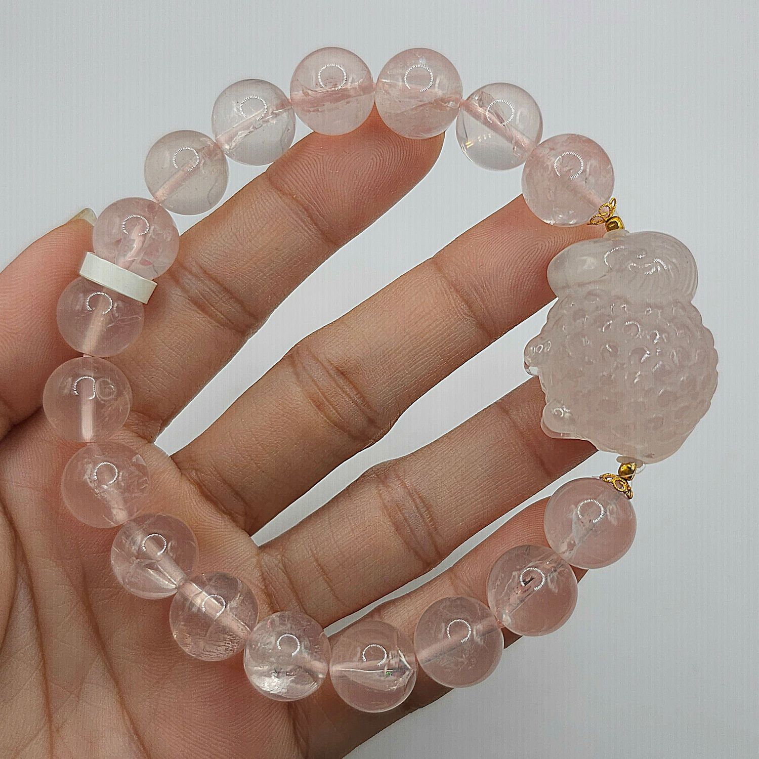Natural Starlight Rose Quartz with Sheep 18K
