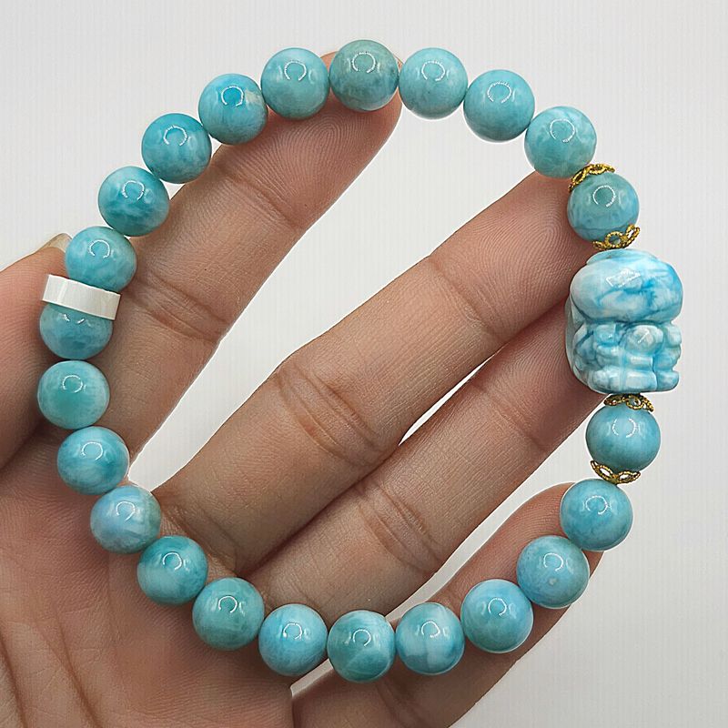 Natural Larimar with Pixiu - 18K
