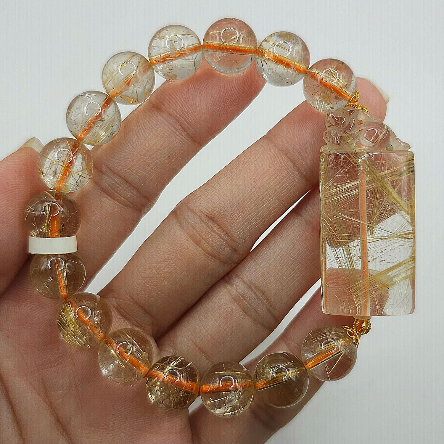 Natural Golden Ruti with Pixiu 18K
