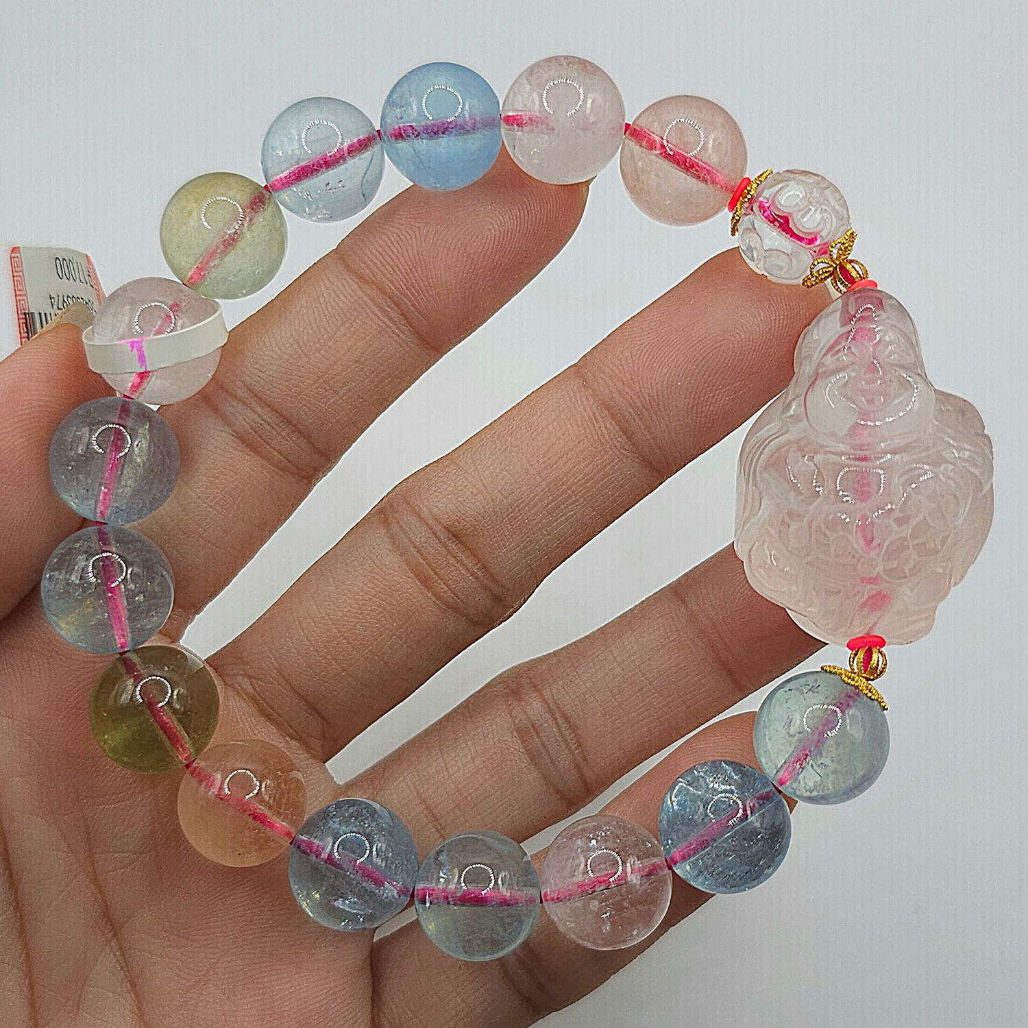 Natural Morganite x Rose Quartz God of Wealth 18K
