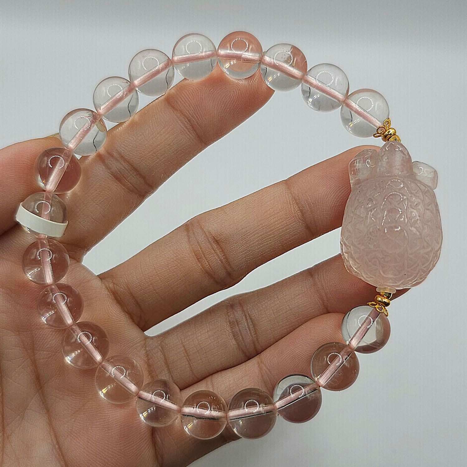 Natural Rose Quartz with Money Toad 18K