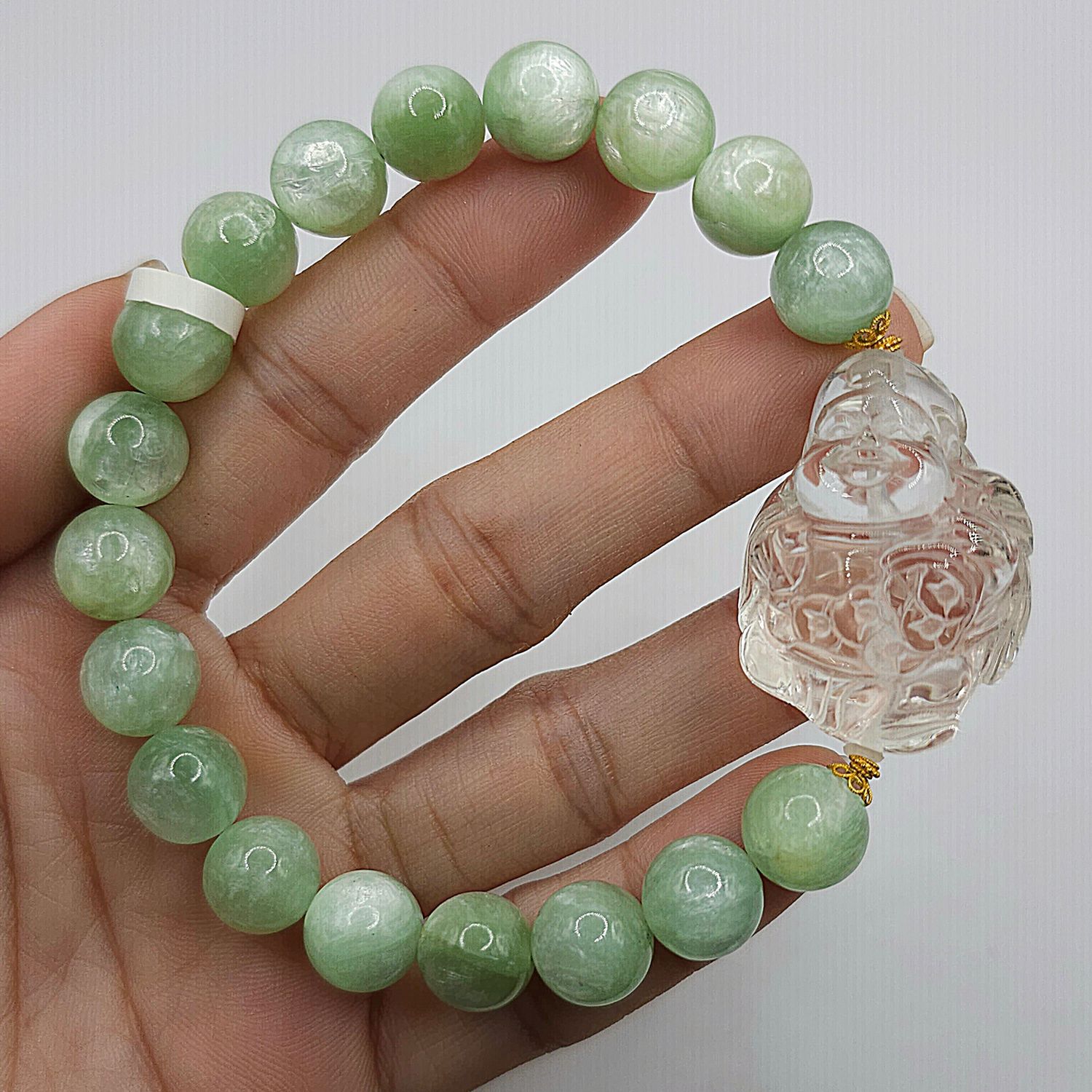 Natural Emerald Quartz with God Of Wealth 18K