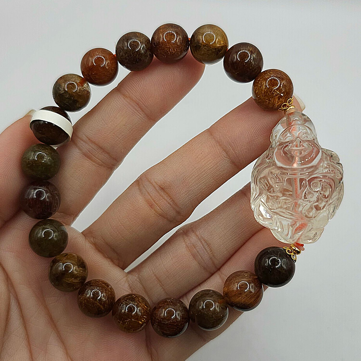 Natural Copper Ruti x Clear Quartz God of Wealth 18K