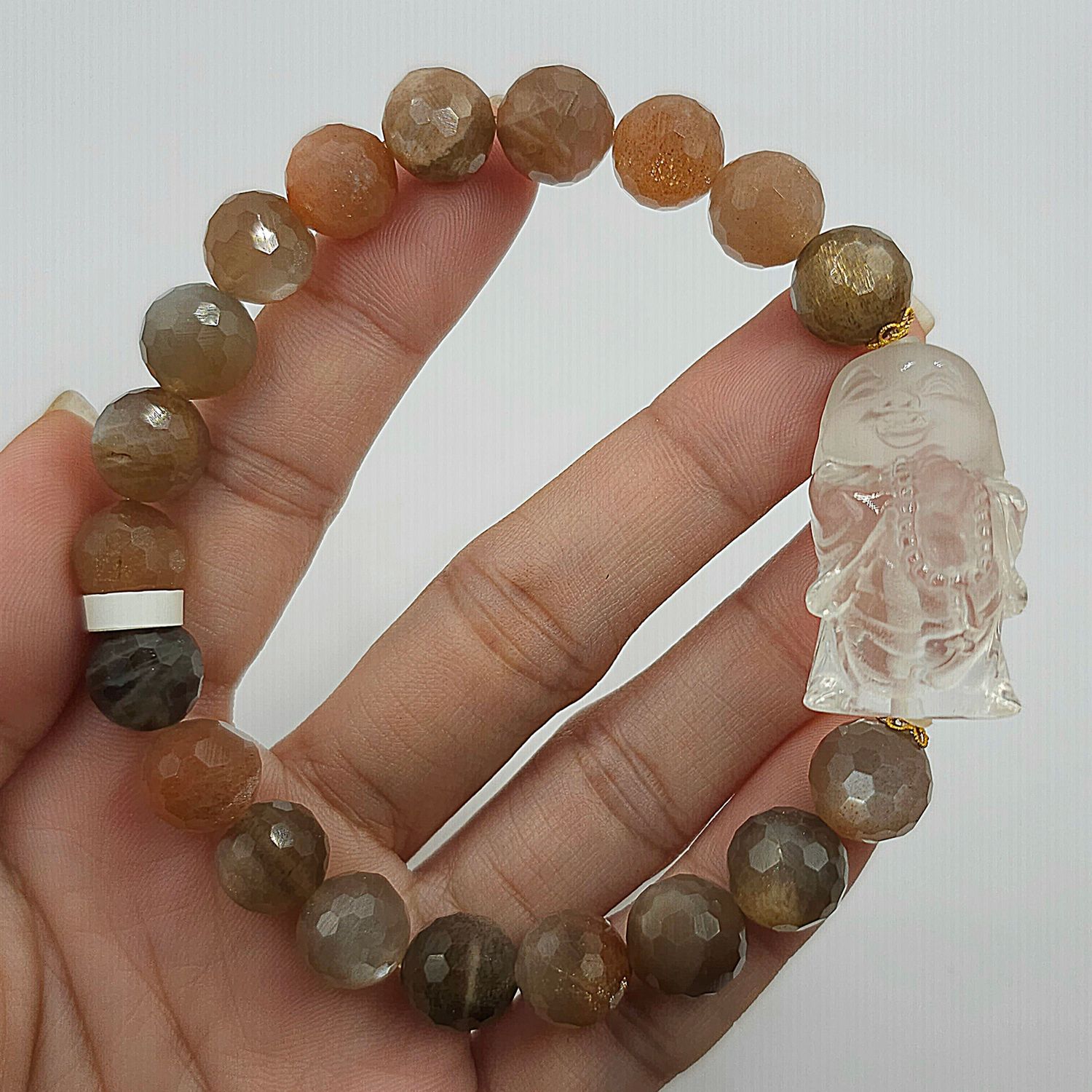 Natural Golden Black Sunstone x Clear Quartz Buddha - 18K