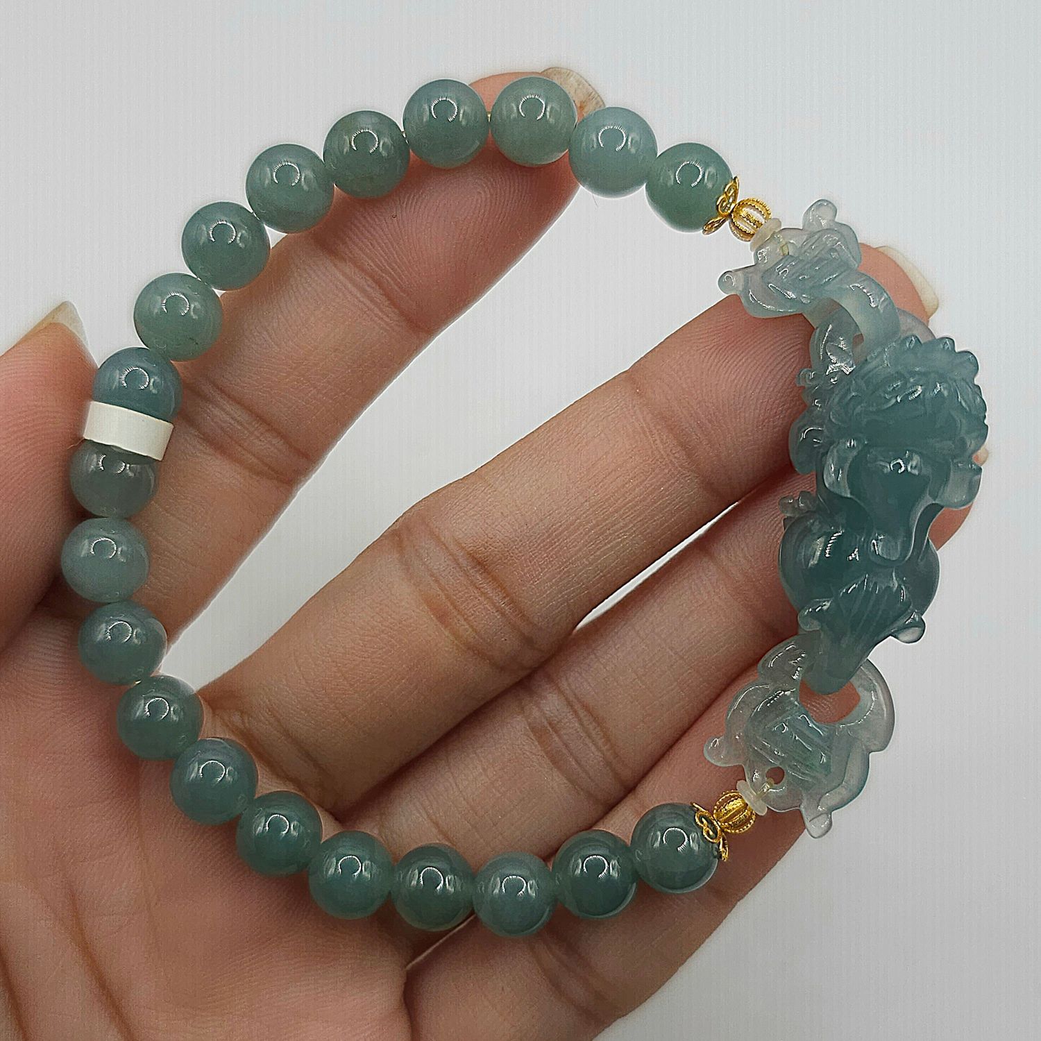 Natural Blue Water Pixiu with Ruyi 18K