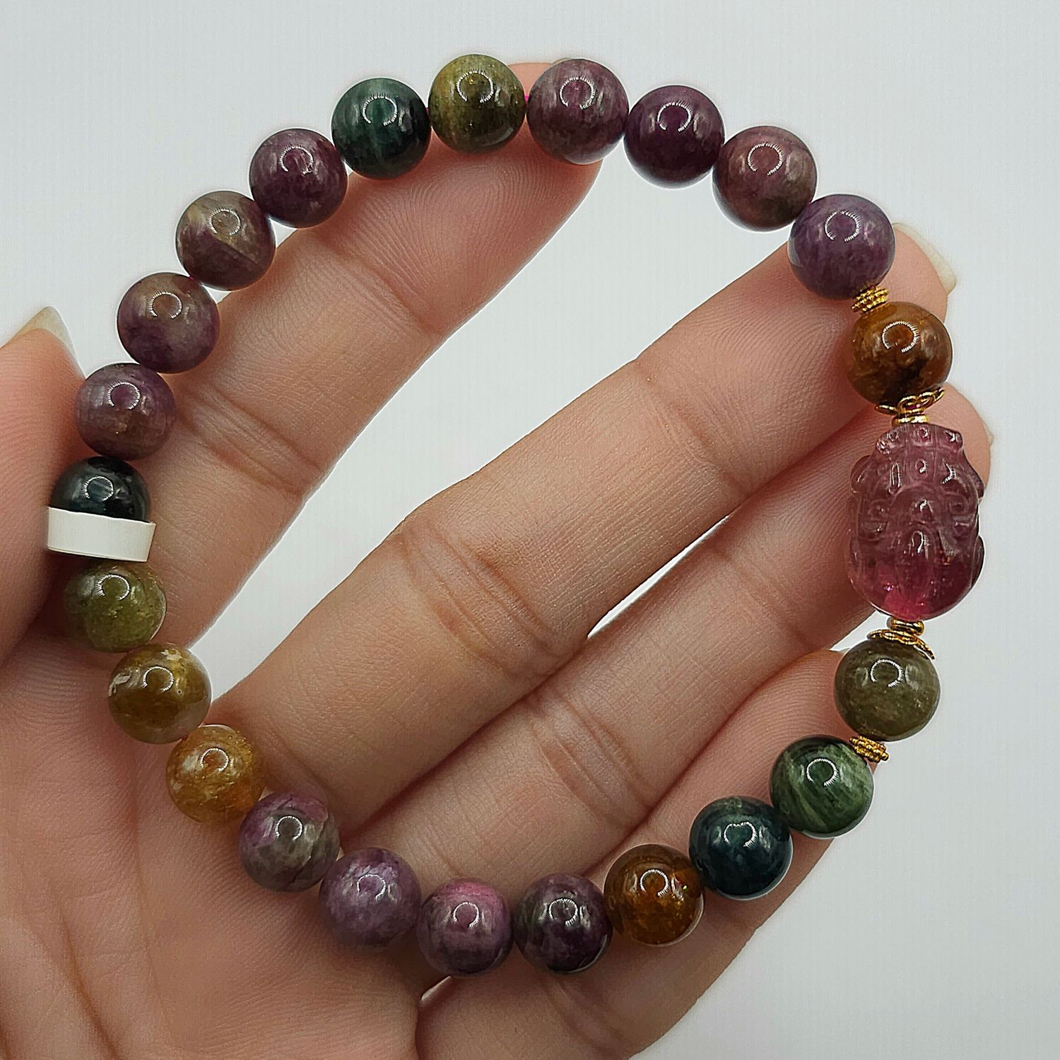 Natural Candy Tourmaline with Pixiu - 18K
