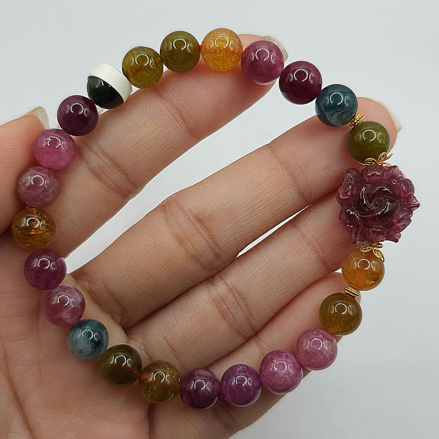 Natural Candy Tourmaline with Flower - 18K