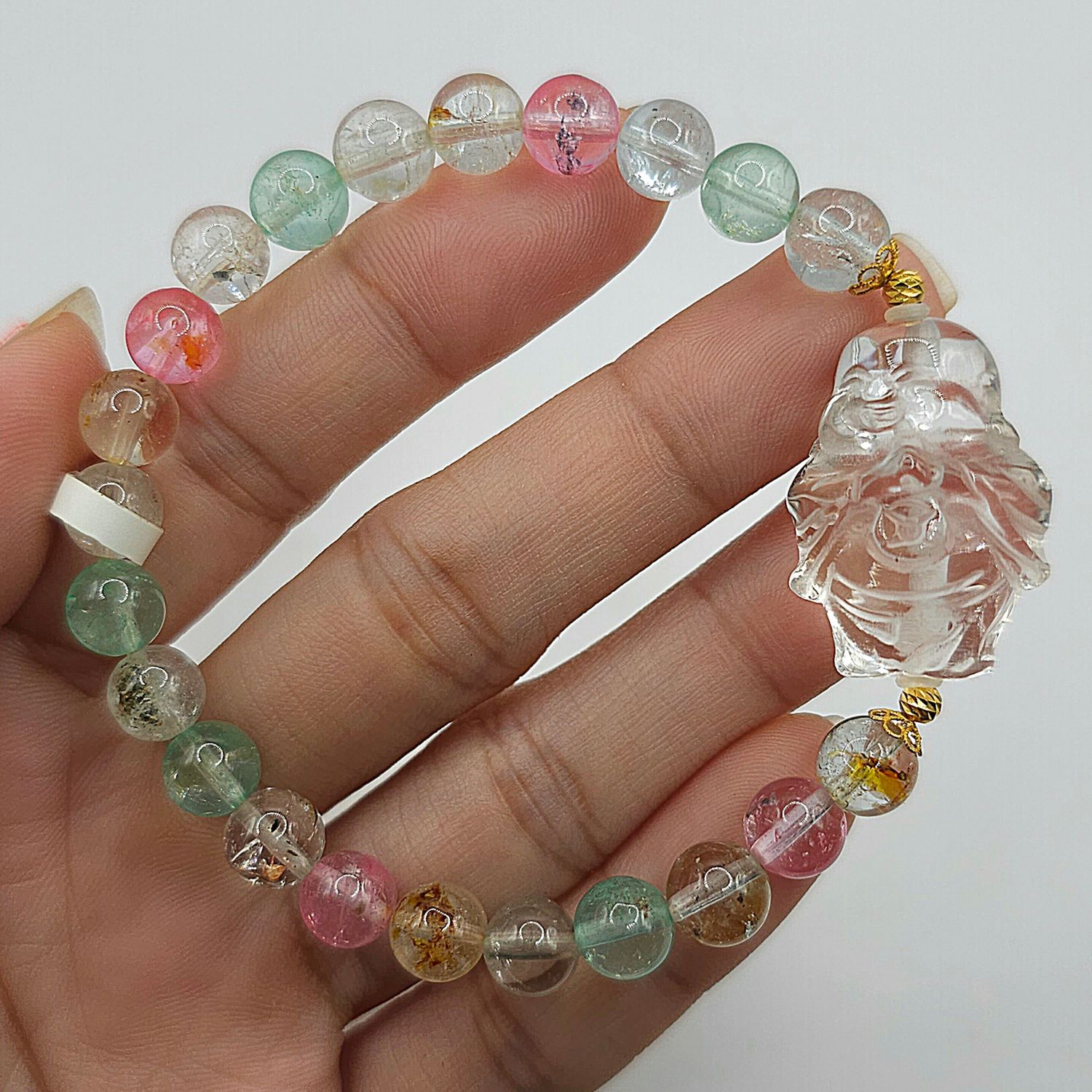 Natural Colorful Topaz x Clear Quartz God of Wealth 18K