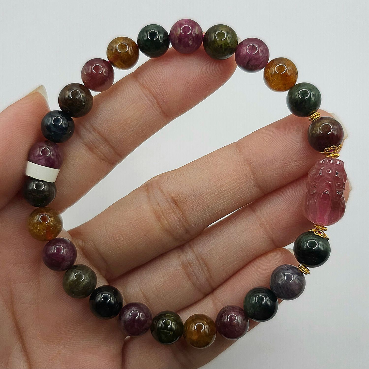 Natural Black Rose Tourmaline with Pixiu - 18K