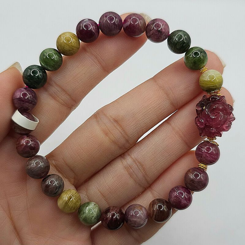 Natural Candy Tourmaline with Flower - 18K Natural Candy Tourmaline with Flower - 18K