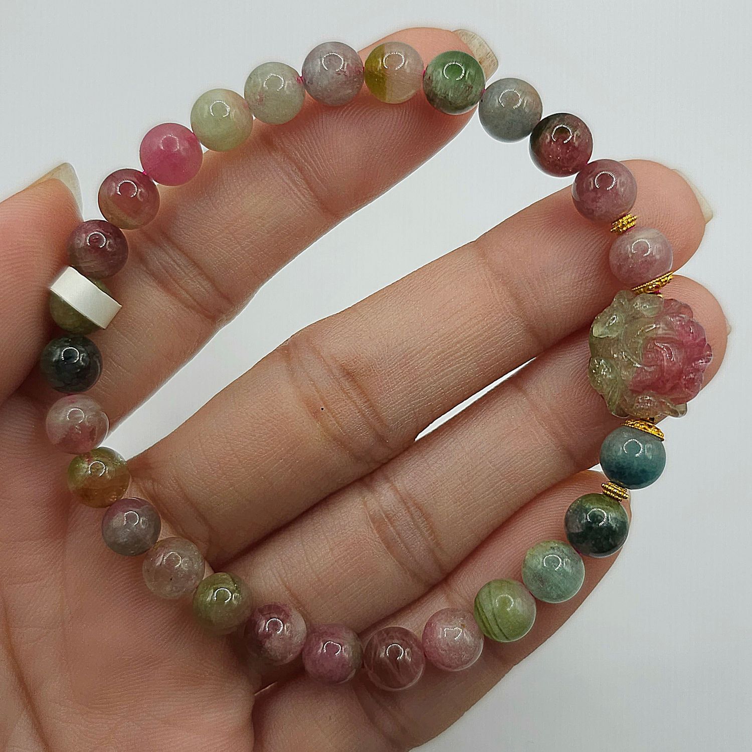 Natural Watermelon Tourmaline with Flower - 18K