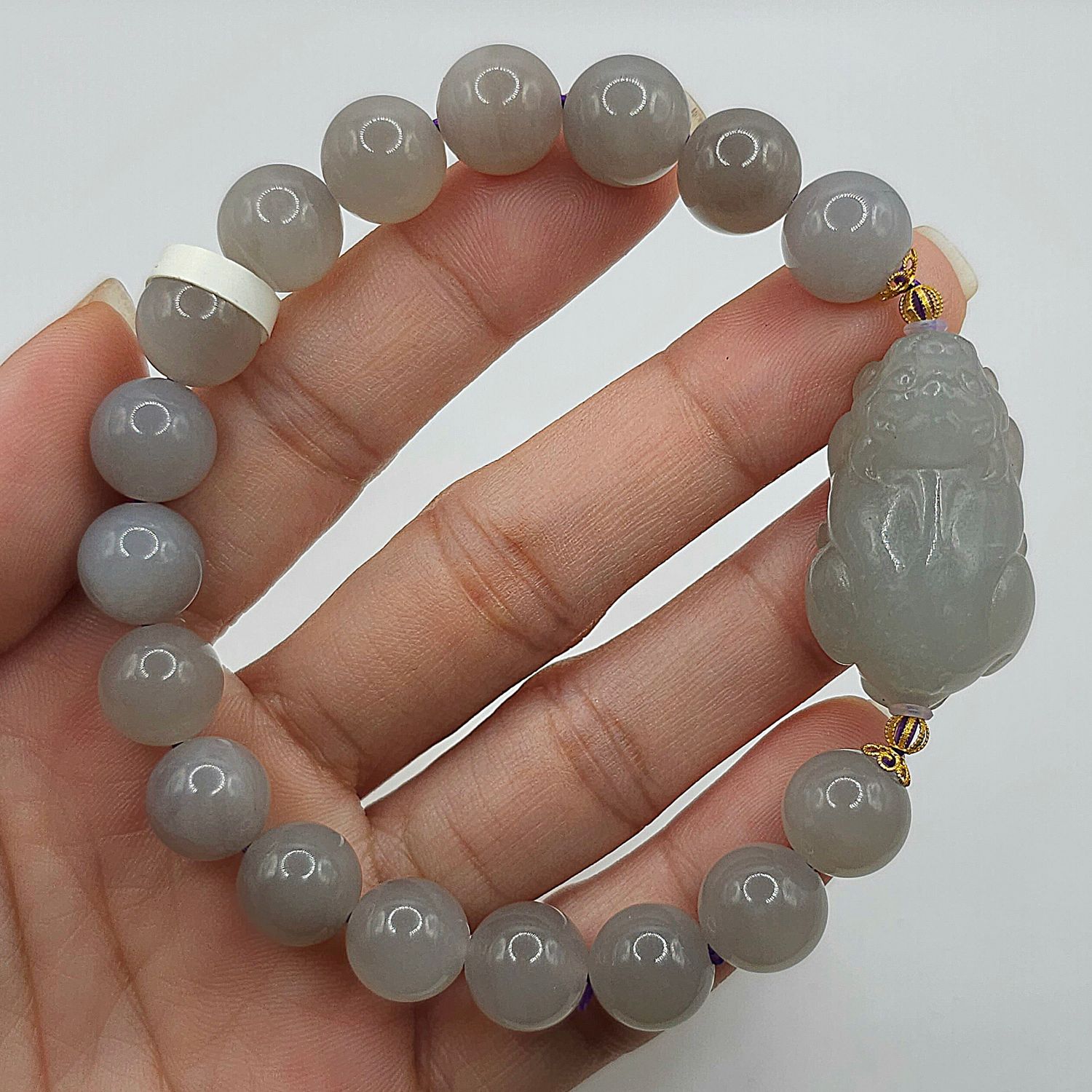 Natural Purple Jade with Pixiu 18K