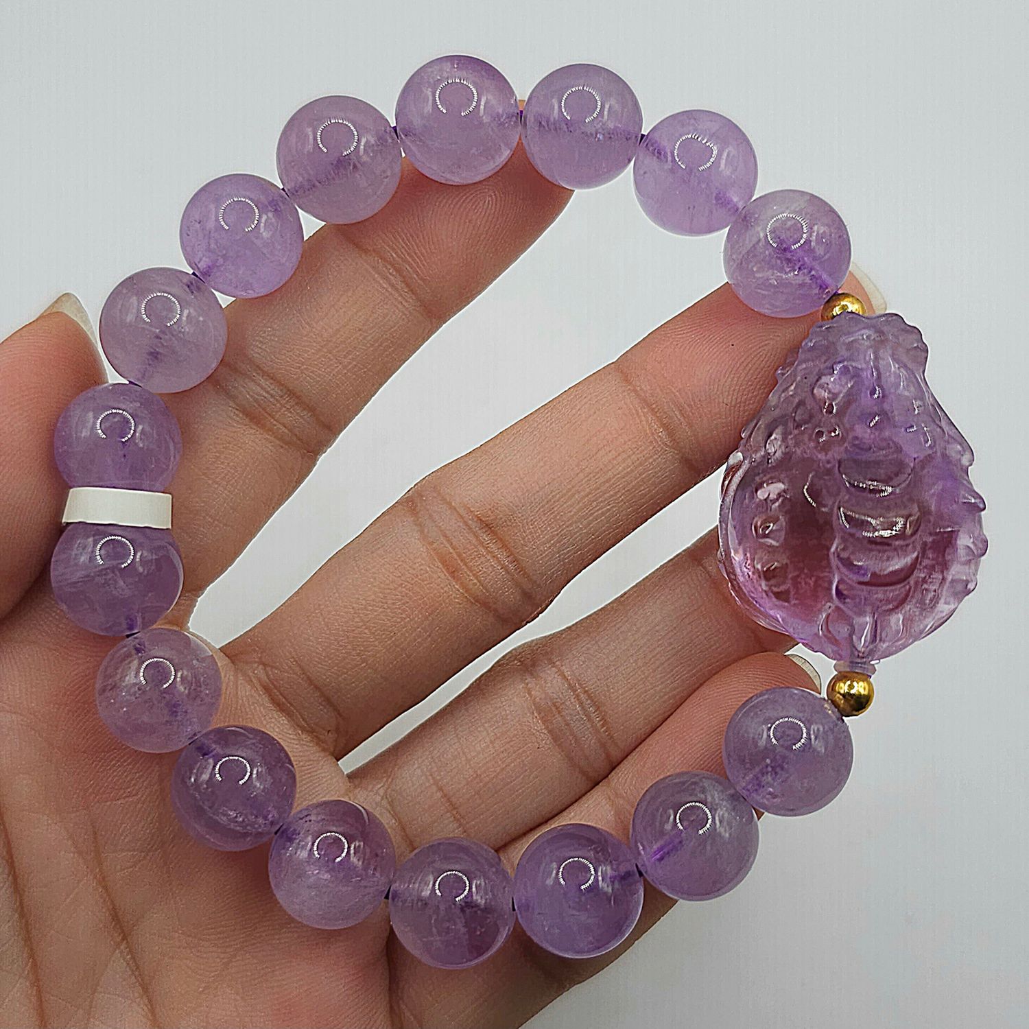 Natural Lavender Amethsyt with Dragon Pixiu - 18K