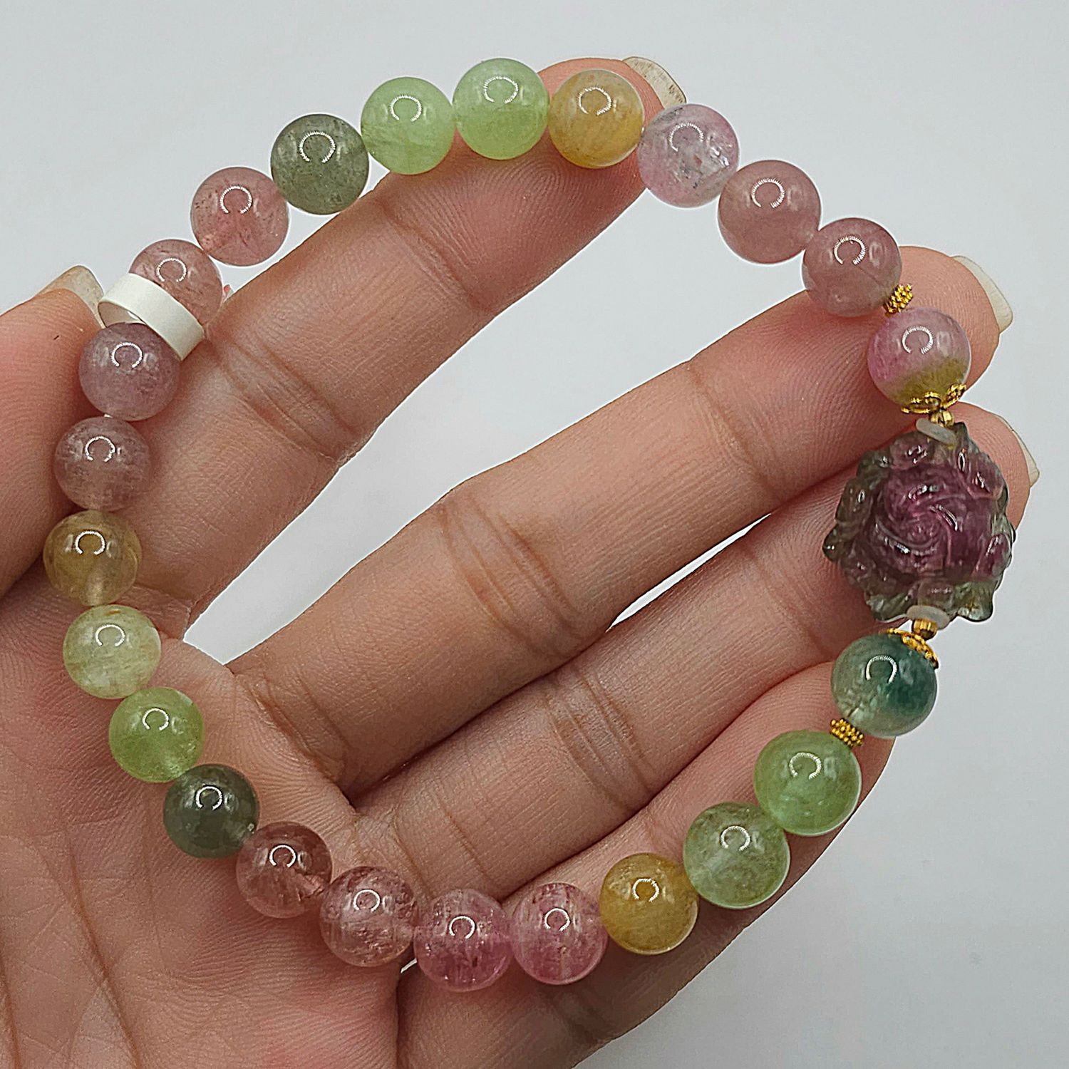 Natural Ice Cream Tourmaline with Rose - 18K
