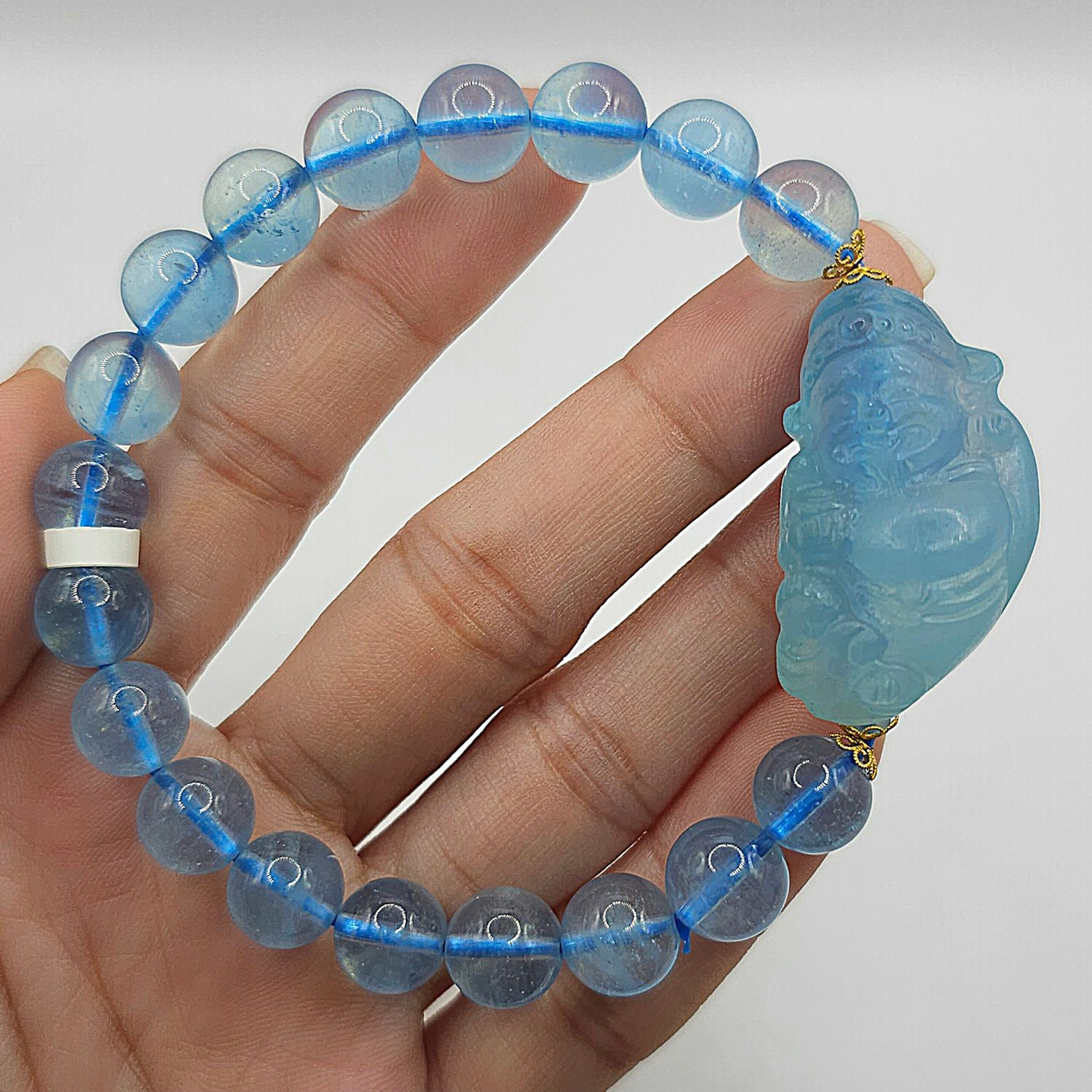 Natural Aquamarine with God of Wealth 18K