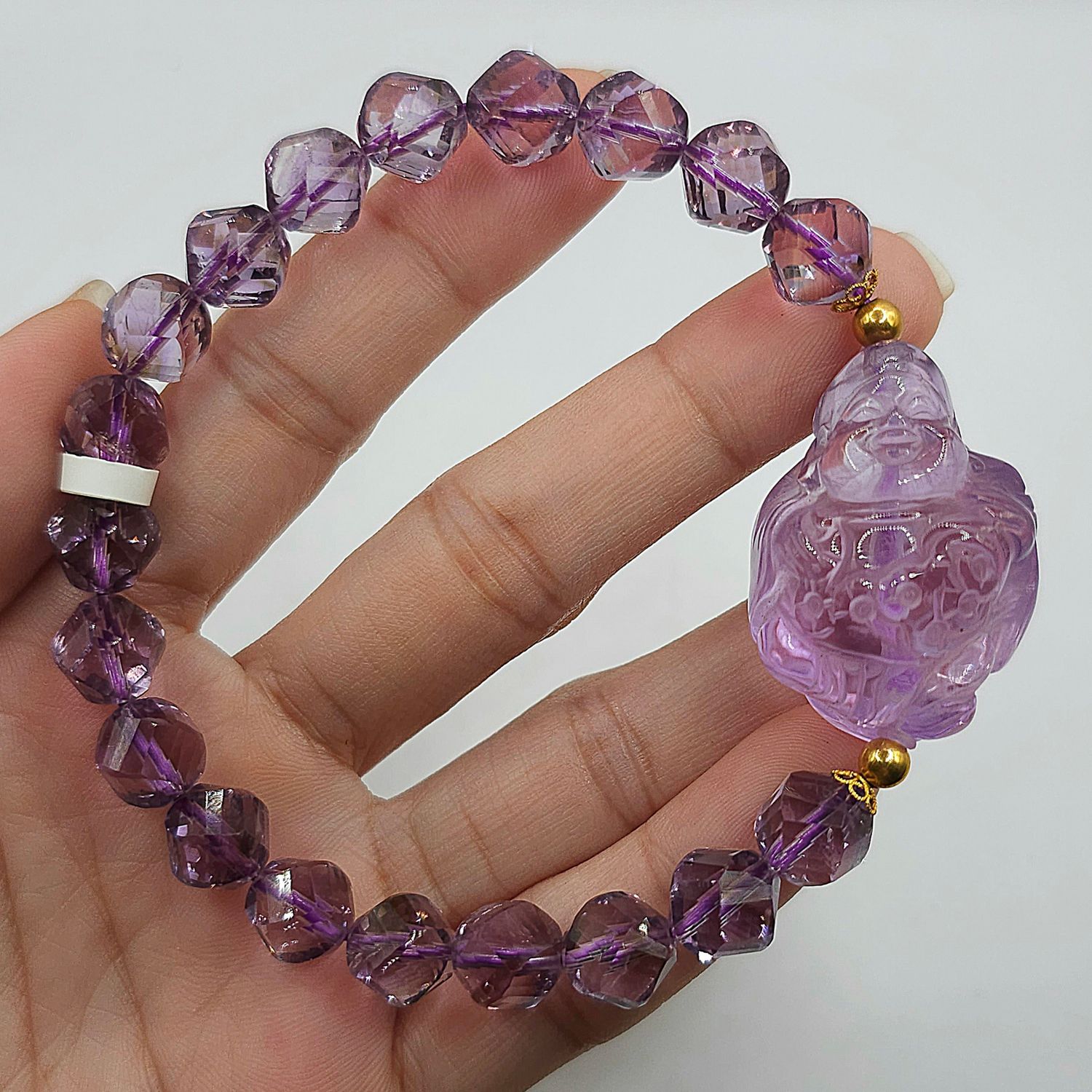 Natural Amethyst with God of Wealth 18K