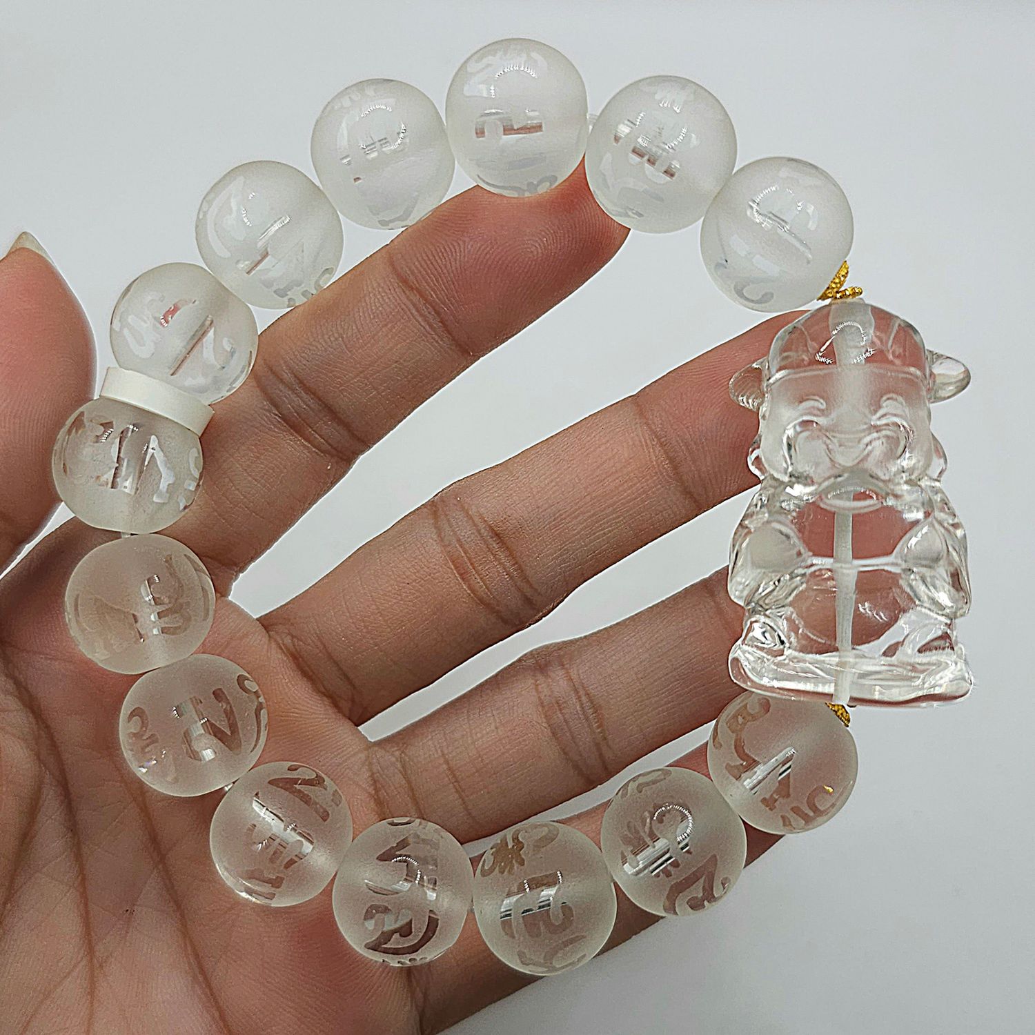 Natural Clear Quartz Mantra with God of Wealth - 18K
