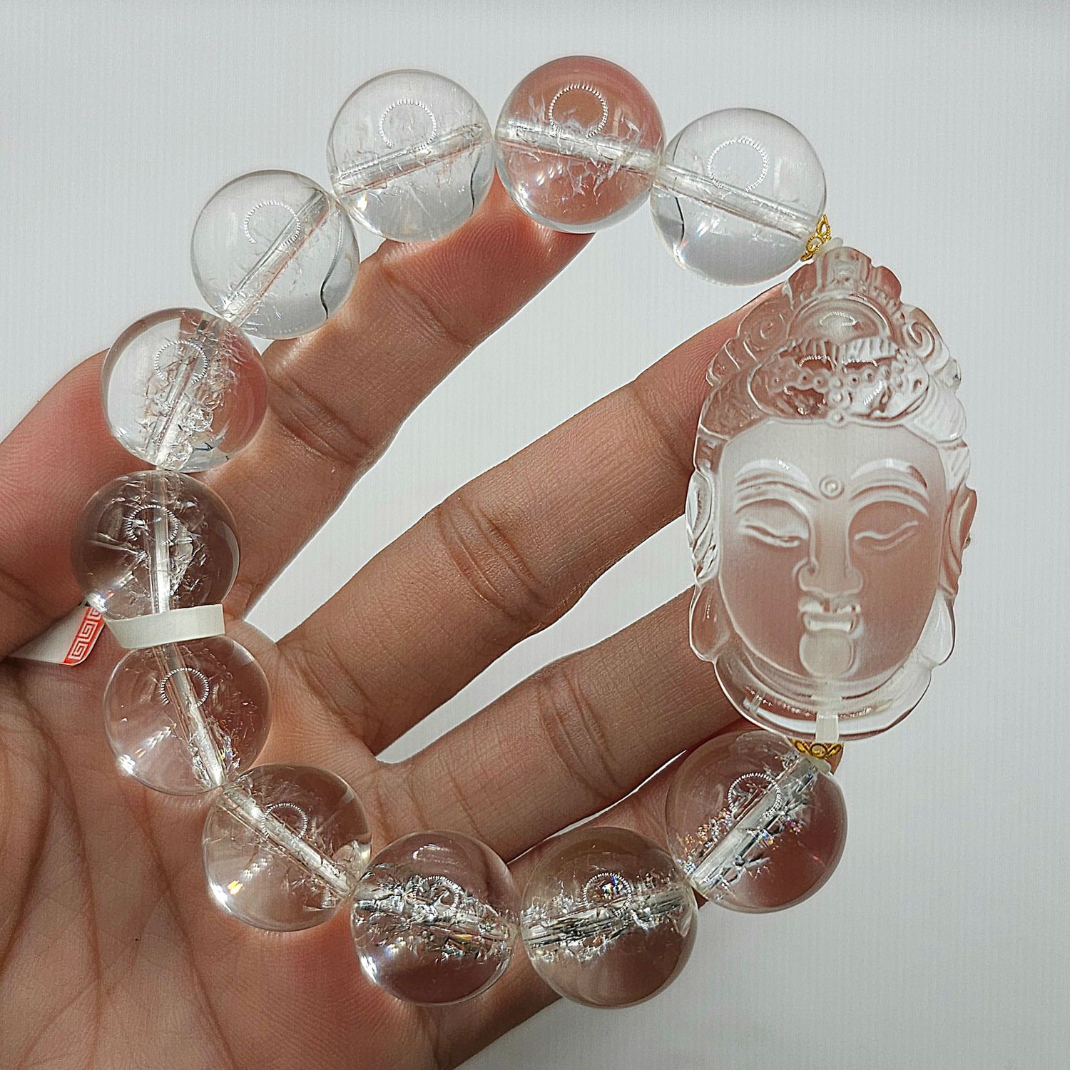 Natural Clear Quartz with Guanyin - 18K