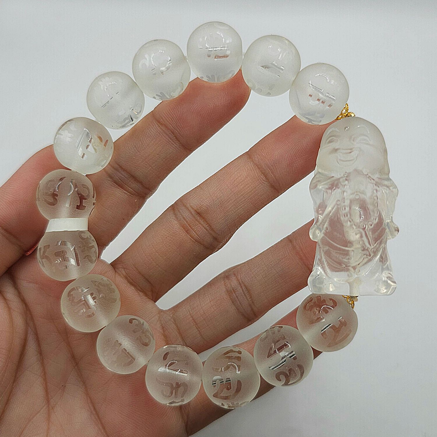 Natural Clear Quartz Mantra with Buddha - 18K