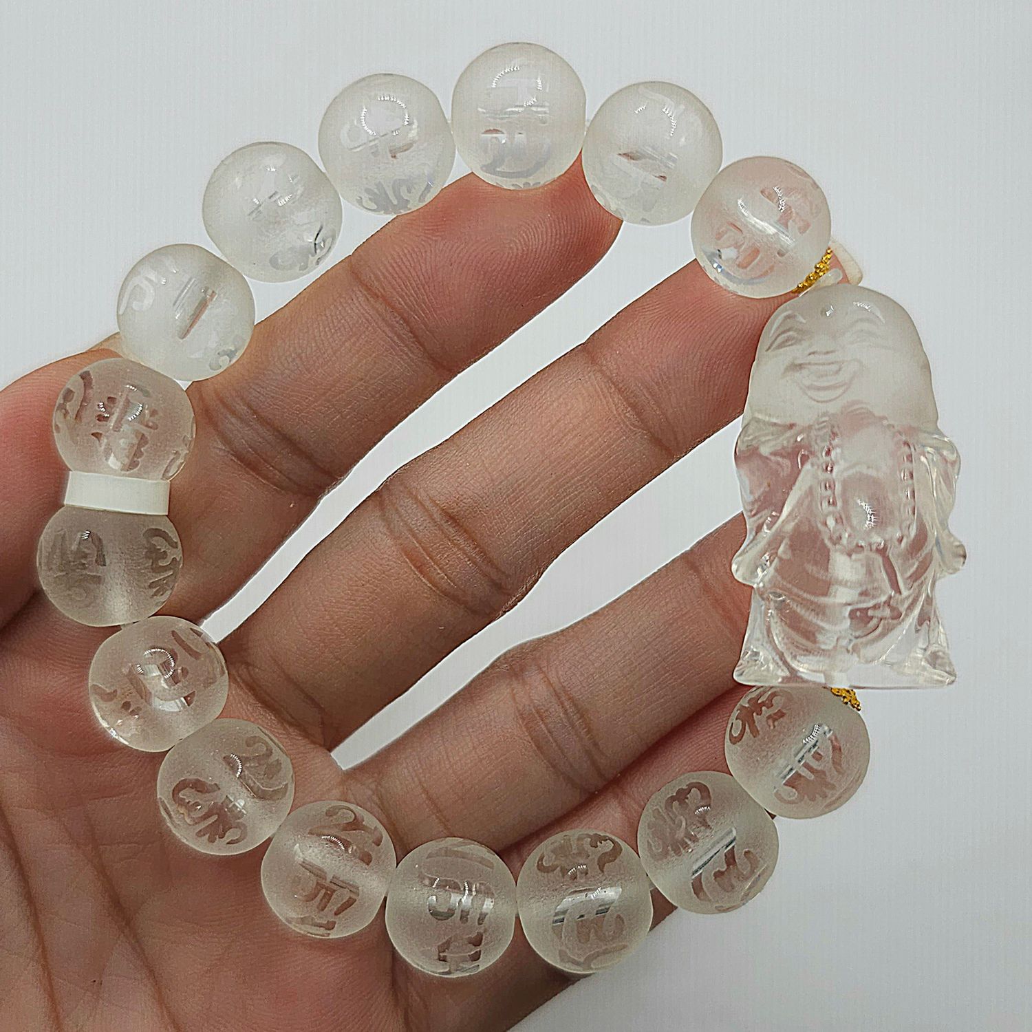 Natural Clear Quartz Mantra with Buddha - 18K