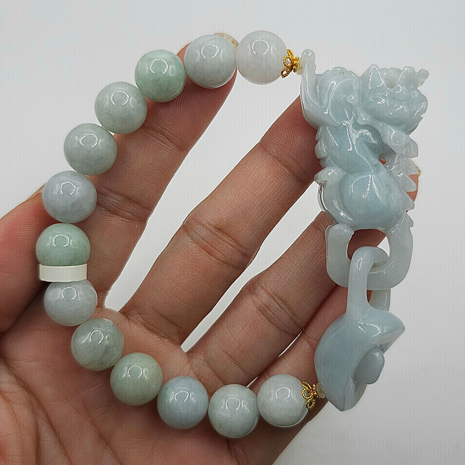 Natural Burma Ice Jade with Dragon Pixiu - 18K