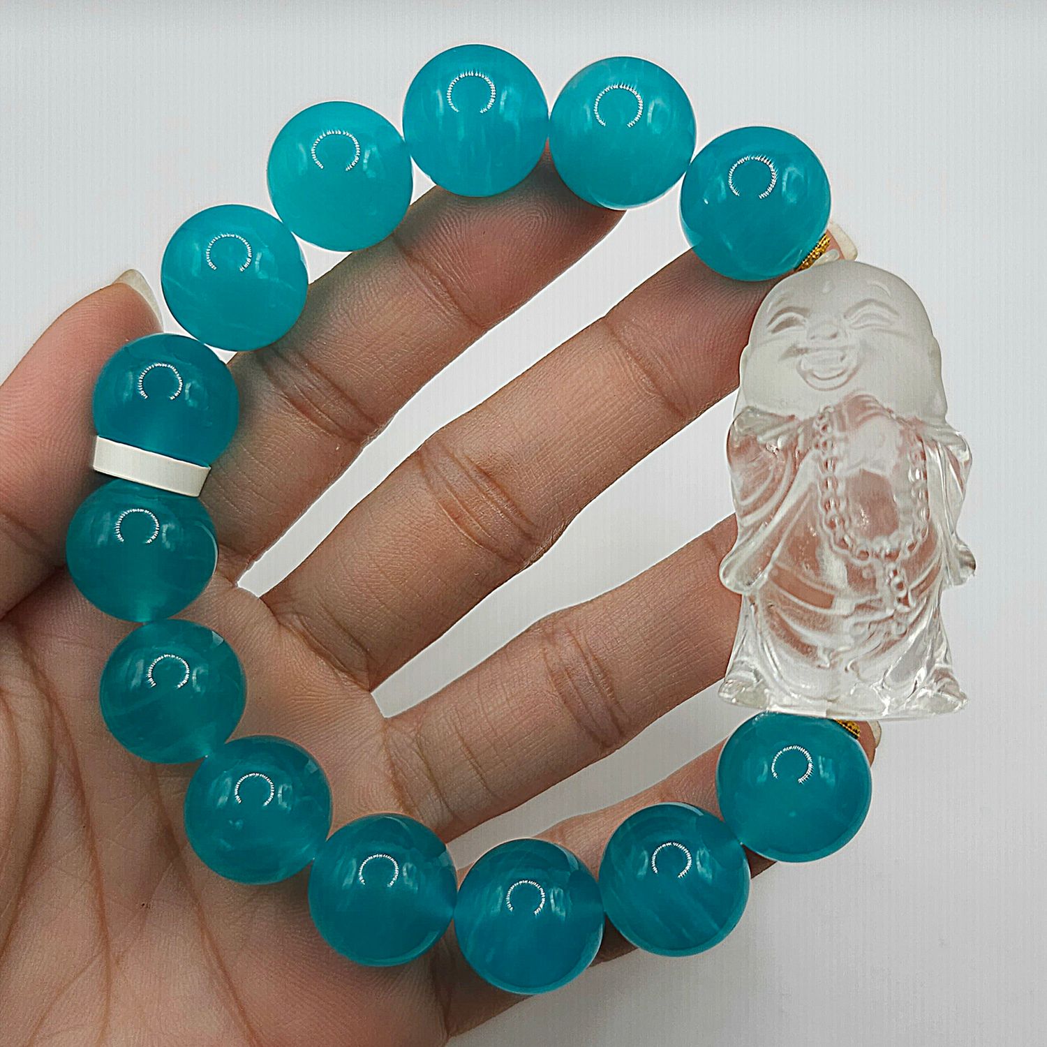 Natural Amazonite x Clear Quartz Buddha - 18K