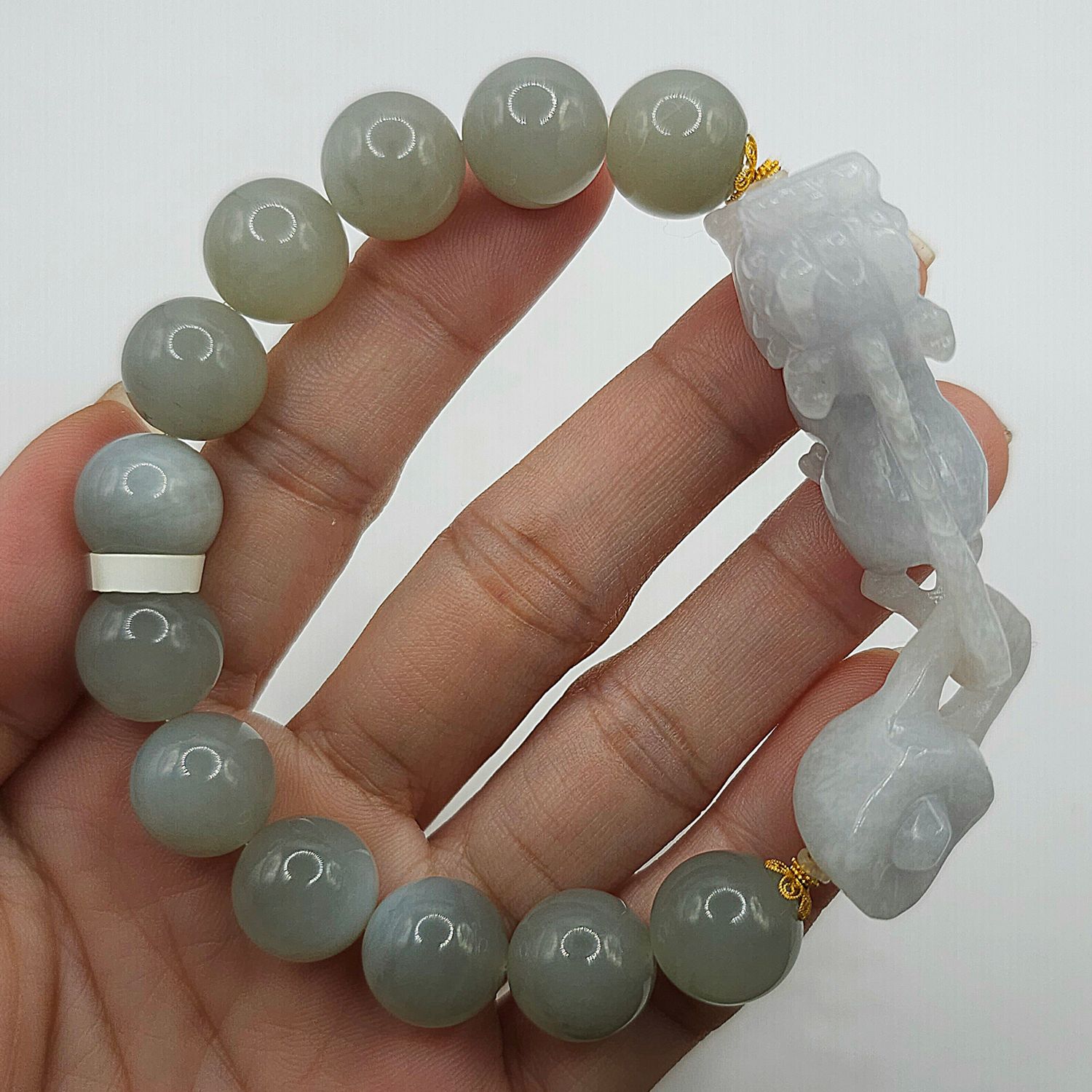Natural Purple Jade with Dragon Pixiu - 18K
