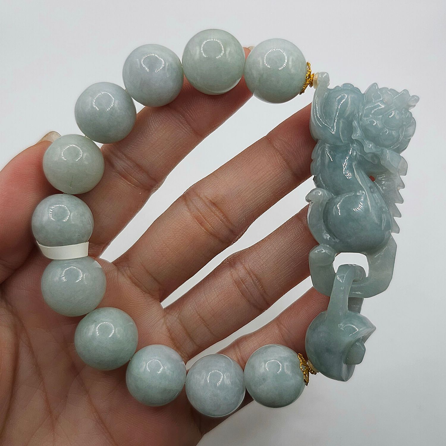 Natural Burma Ice Jade with Dragon Pixiu 18K