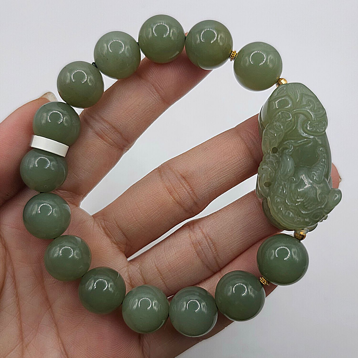 Natural Hetian Jade with Dragon Pixiu - 18K