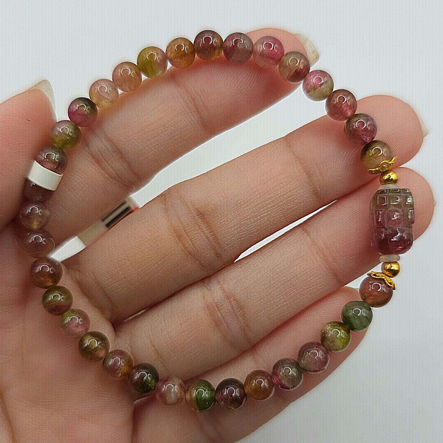 Natural Watermelon Tourmaline with Pixiu - 18K