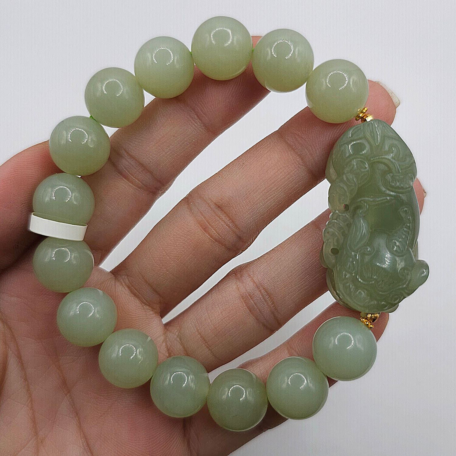 Natural Hetian Jade with Dragon Pixiu - 18K