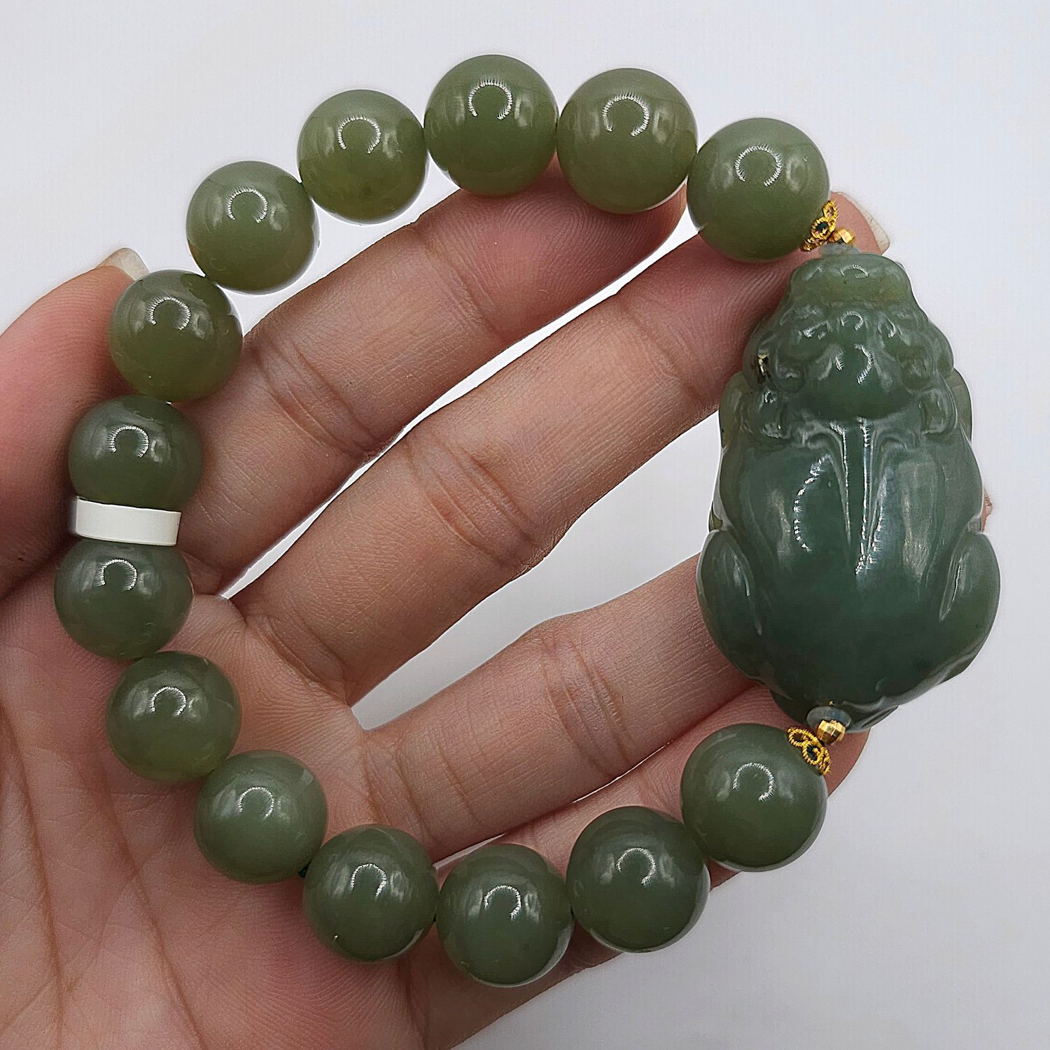 Natural Hetian Jade with Dragon Pixiu - 18K