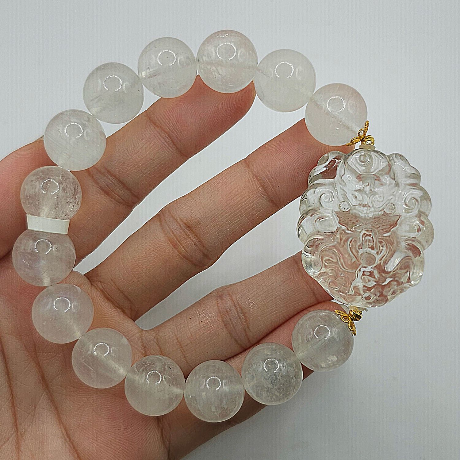 Natural Moonstone x Clear Quartz 9 Tail Fox 18K