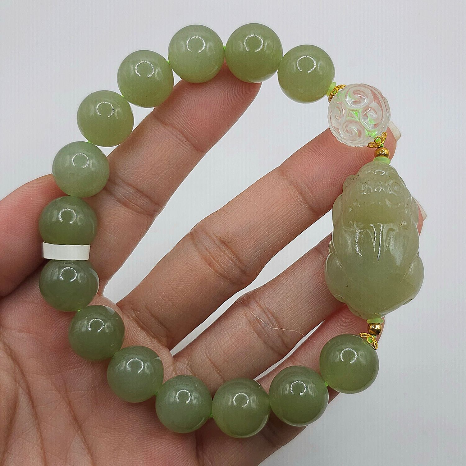 Natural Hetian Jade with Pixiu &amp; Lucky Turn 18K