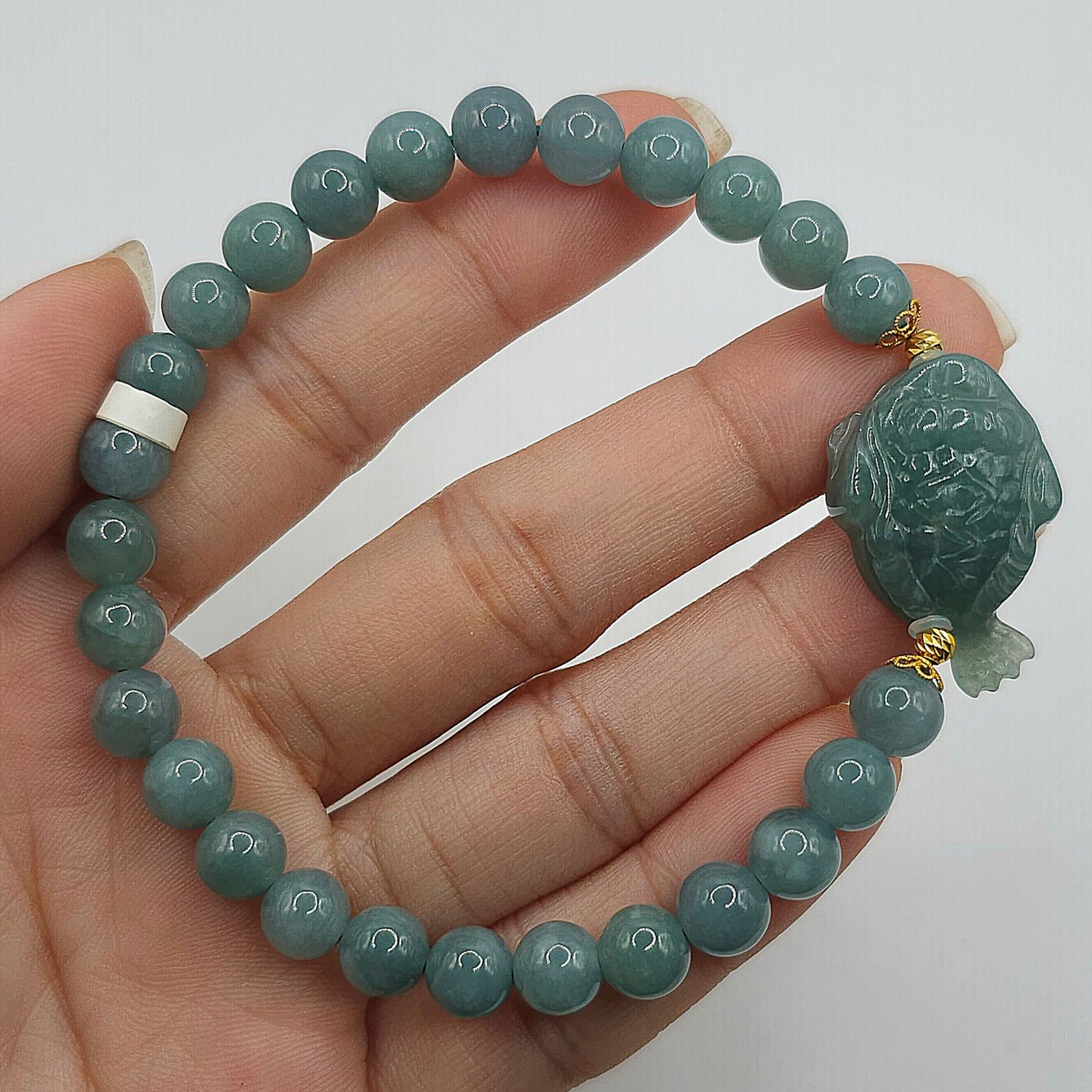 Natural Blue Water Jade with Dragon 18K
