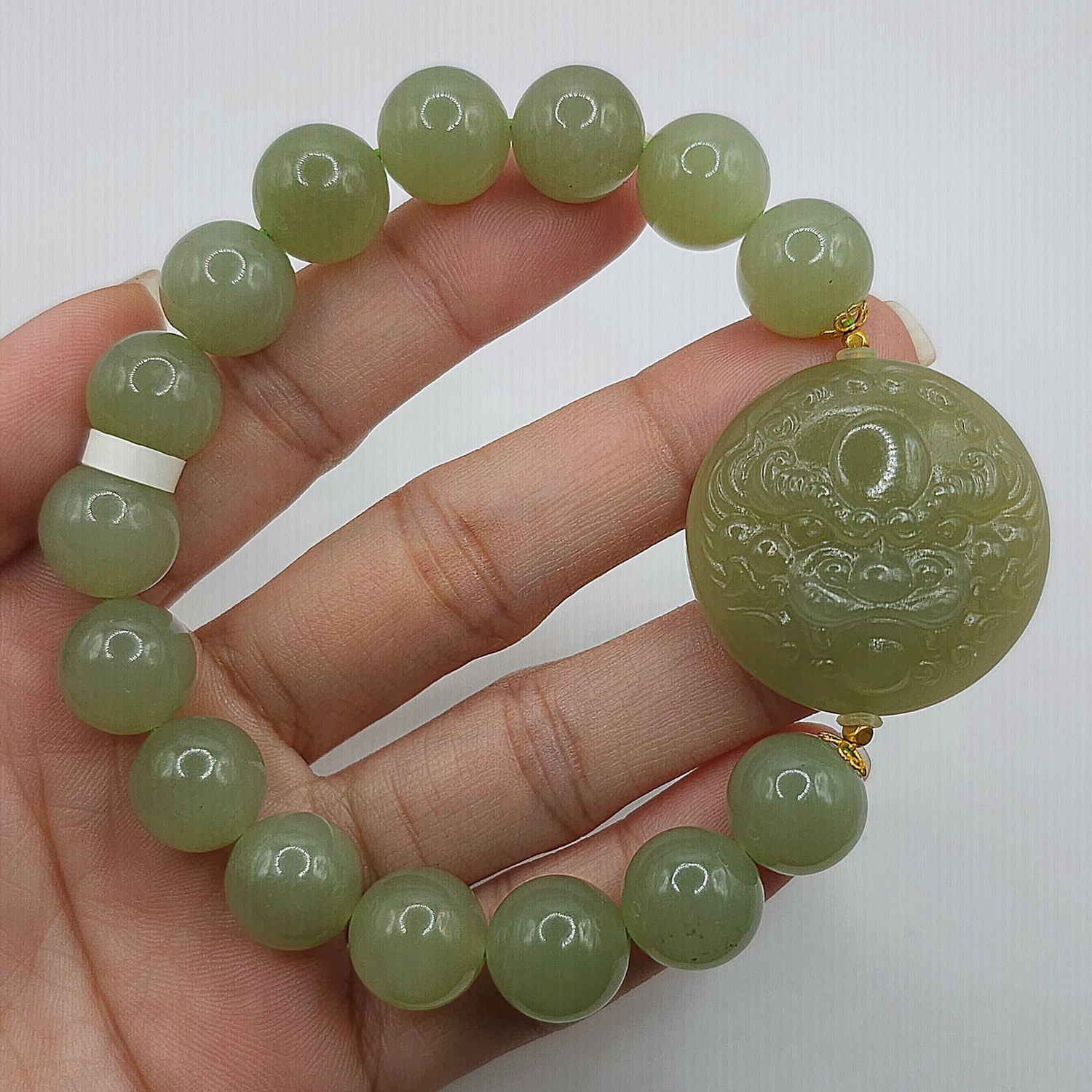 Natural Hetian Jade with Dragon 18K