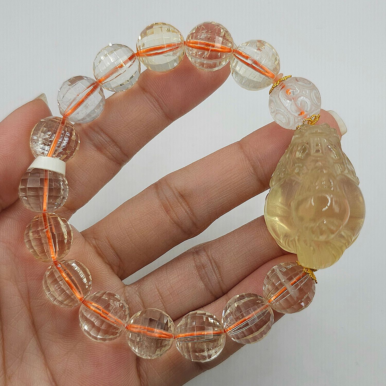 Natural Citrine with Dragon Pixiu &amp; Lucky Turn 18K