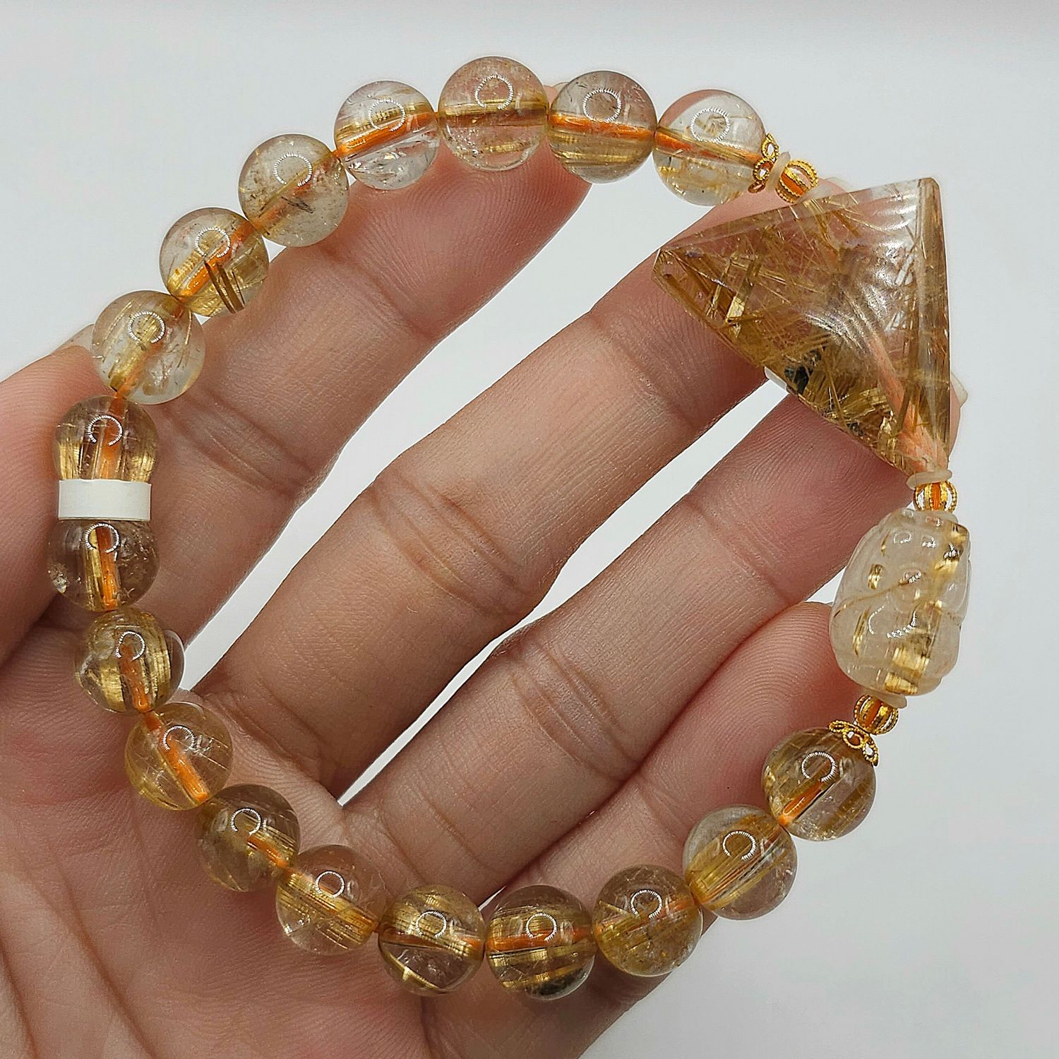 Natural Golden Ruti with Pixiu 18K