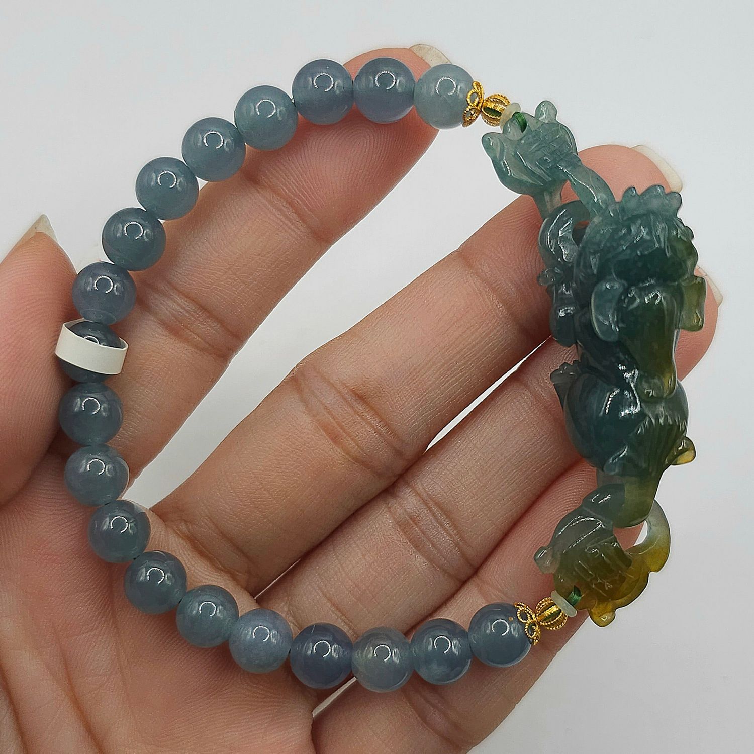 Natural Blue Water Ice Jade with Pixiu 18K