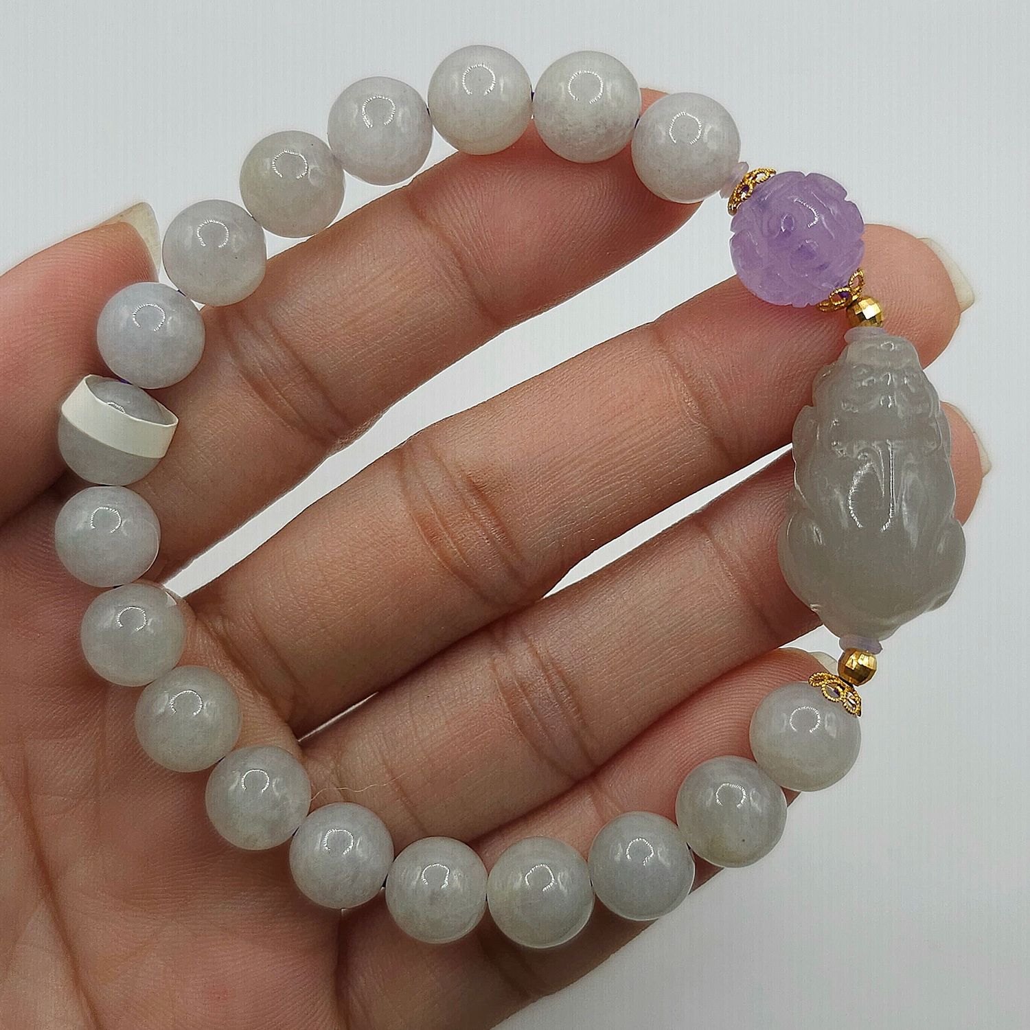 Natural Purple Jade with Dragon Pixiu x Amethyst Lucky Turn 18K