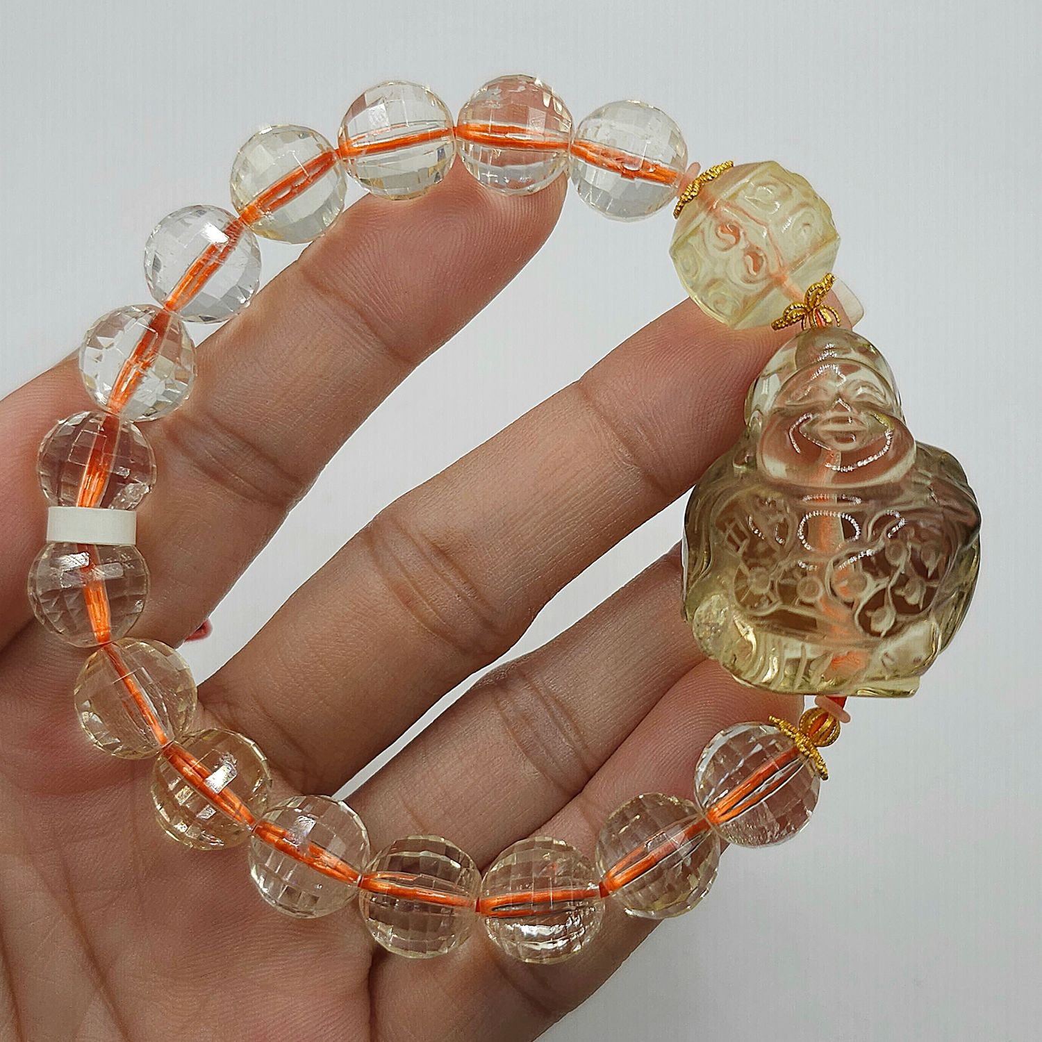 Natural Citrine with God of Wealth &amp; Lucky Turn 18K