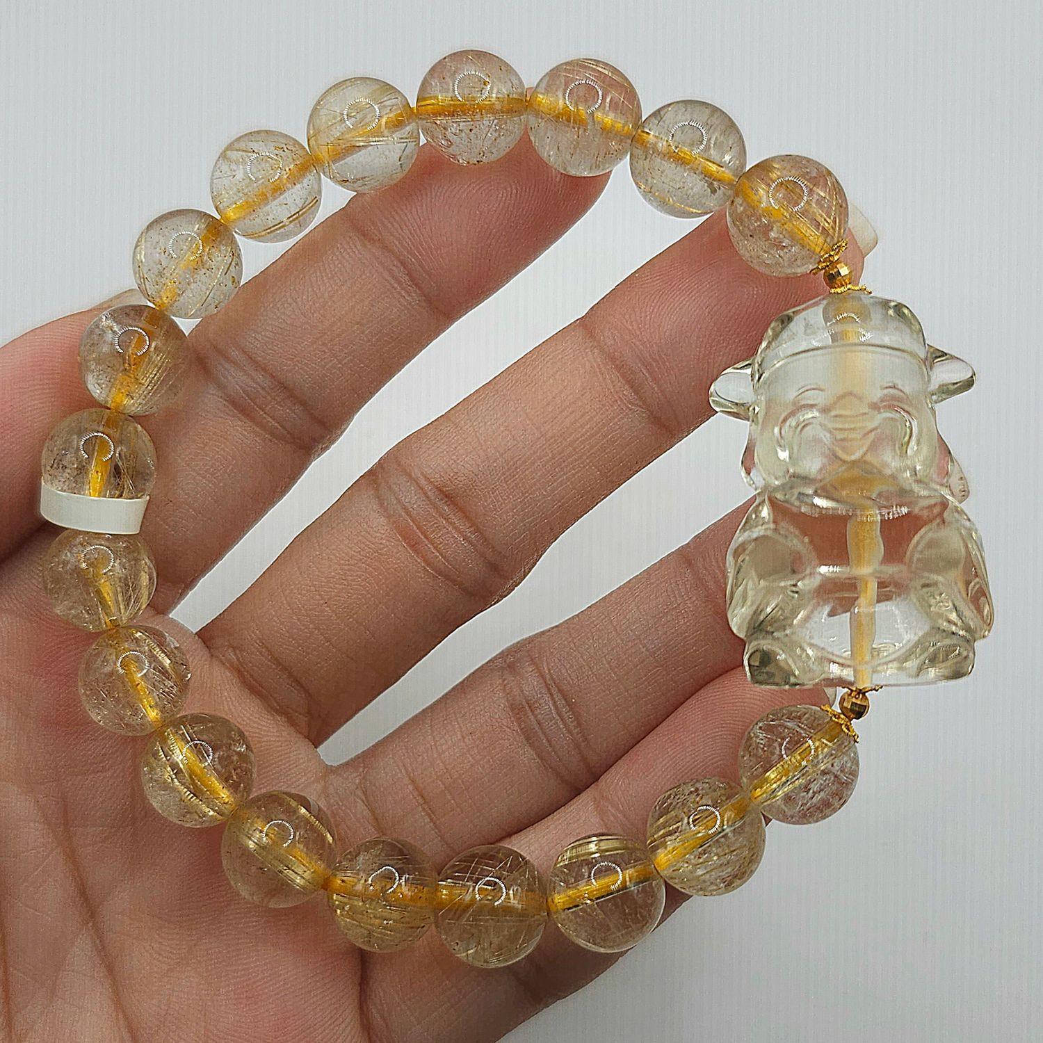 Natural Golden Ruti x Citrine God of Wealth 18K