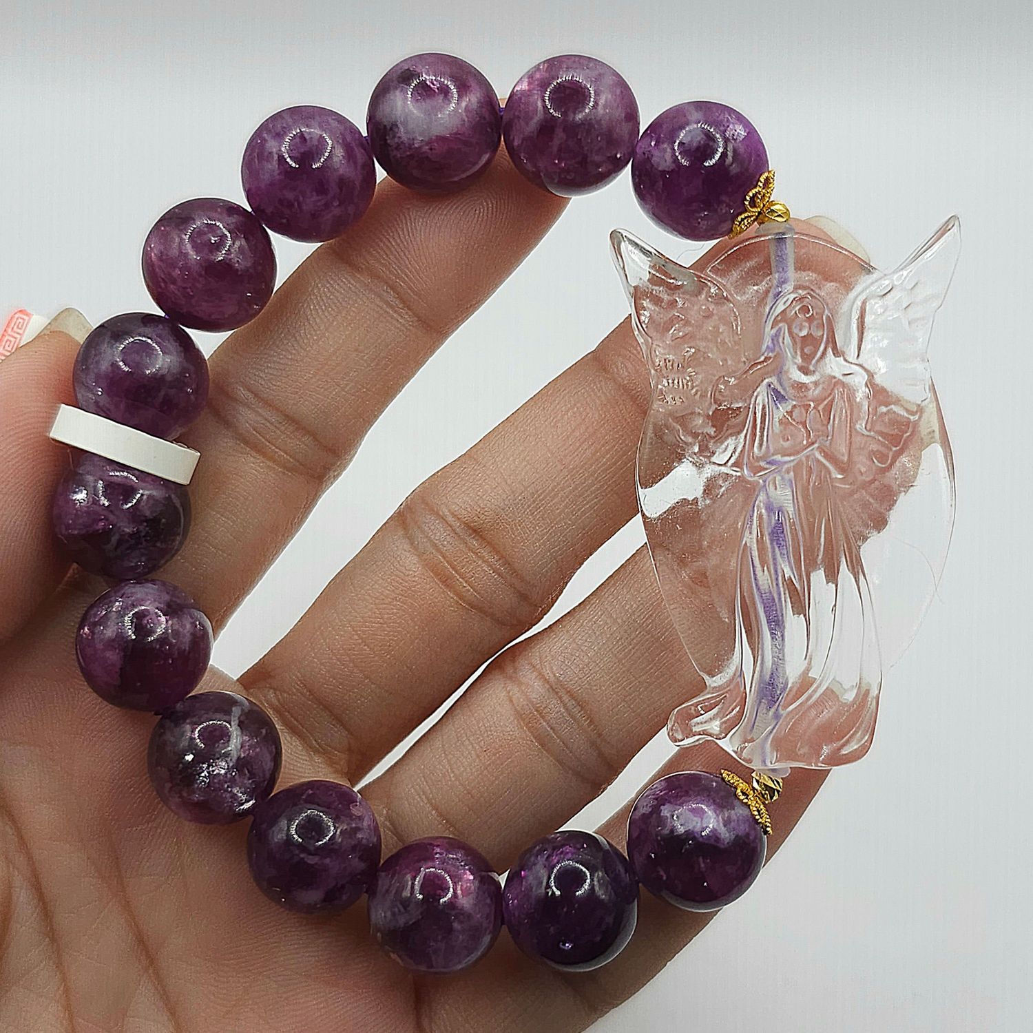 Natural Purple Emerald x Clear Quartz Angel 18K
