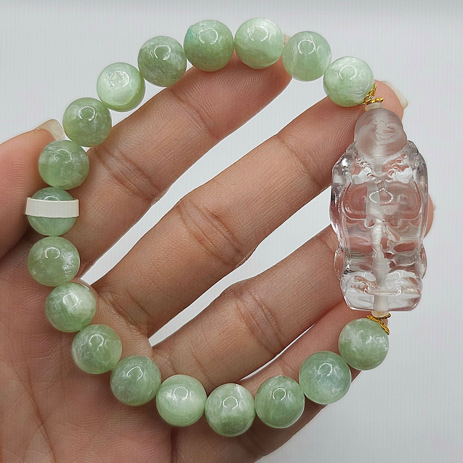 Natural Emerald Quartz x Clear Quartz Buddha - 18K