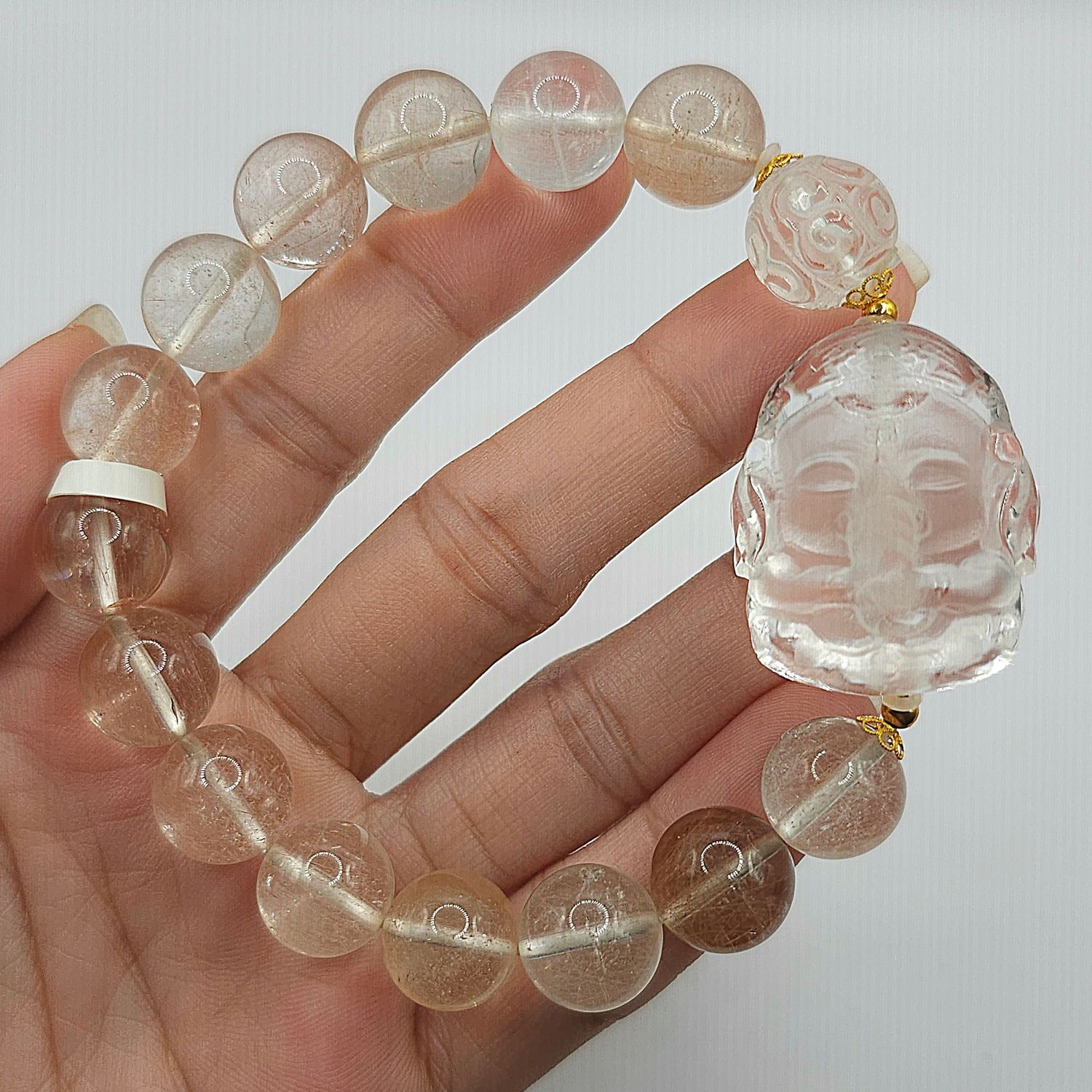 Natural Hair Rabbit x Clear Quartz Ganesha &amp; Lucky Turn 18K