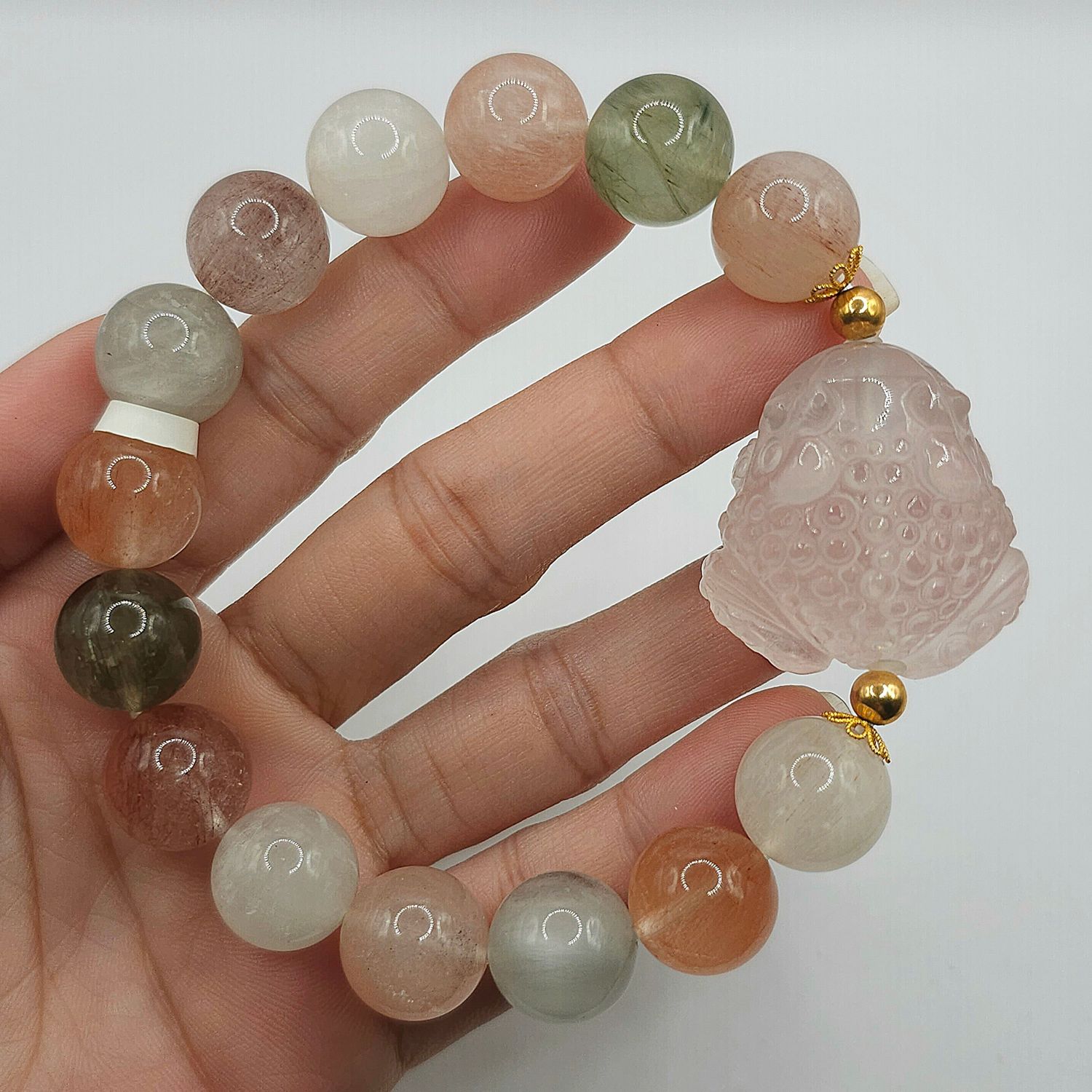 Natural Hair Rabbit x Rose Quartz Toad 18K