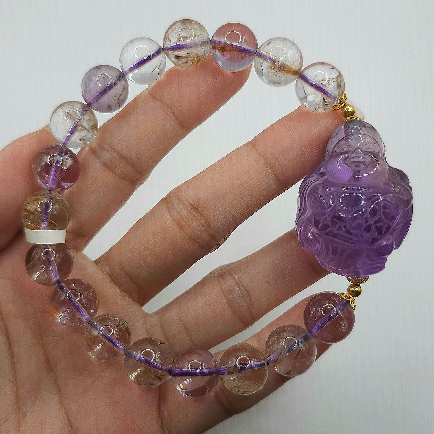 Natural Purple Titanium x Amethyst God Of Wealth 18K