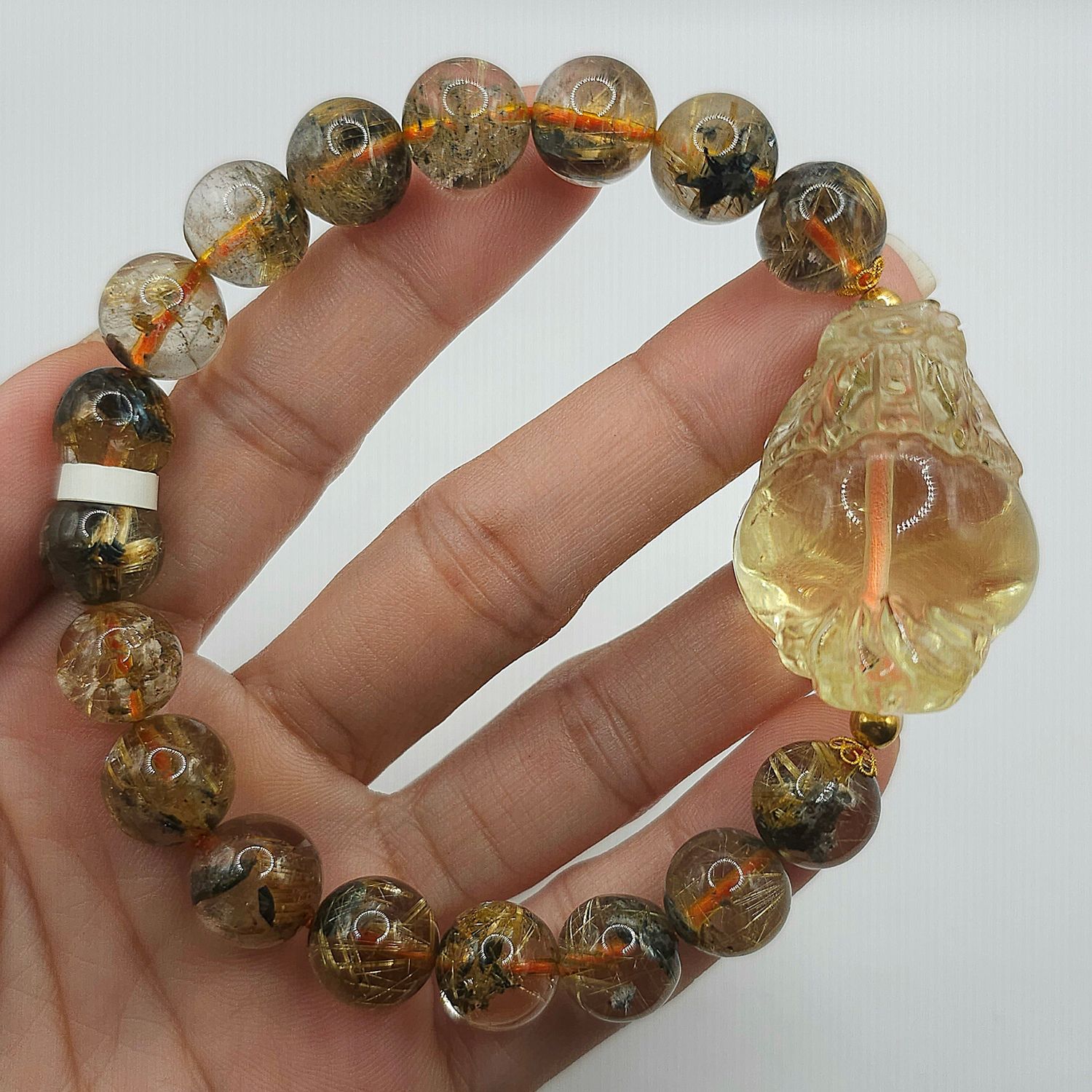 Natural Titanium Golden Ruti x Citrine Dragon Pixiu 18K