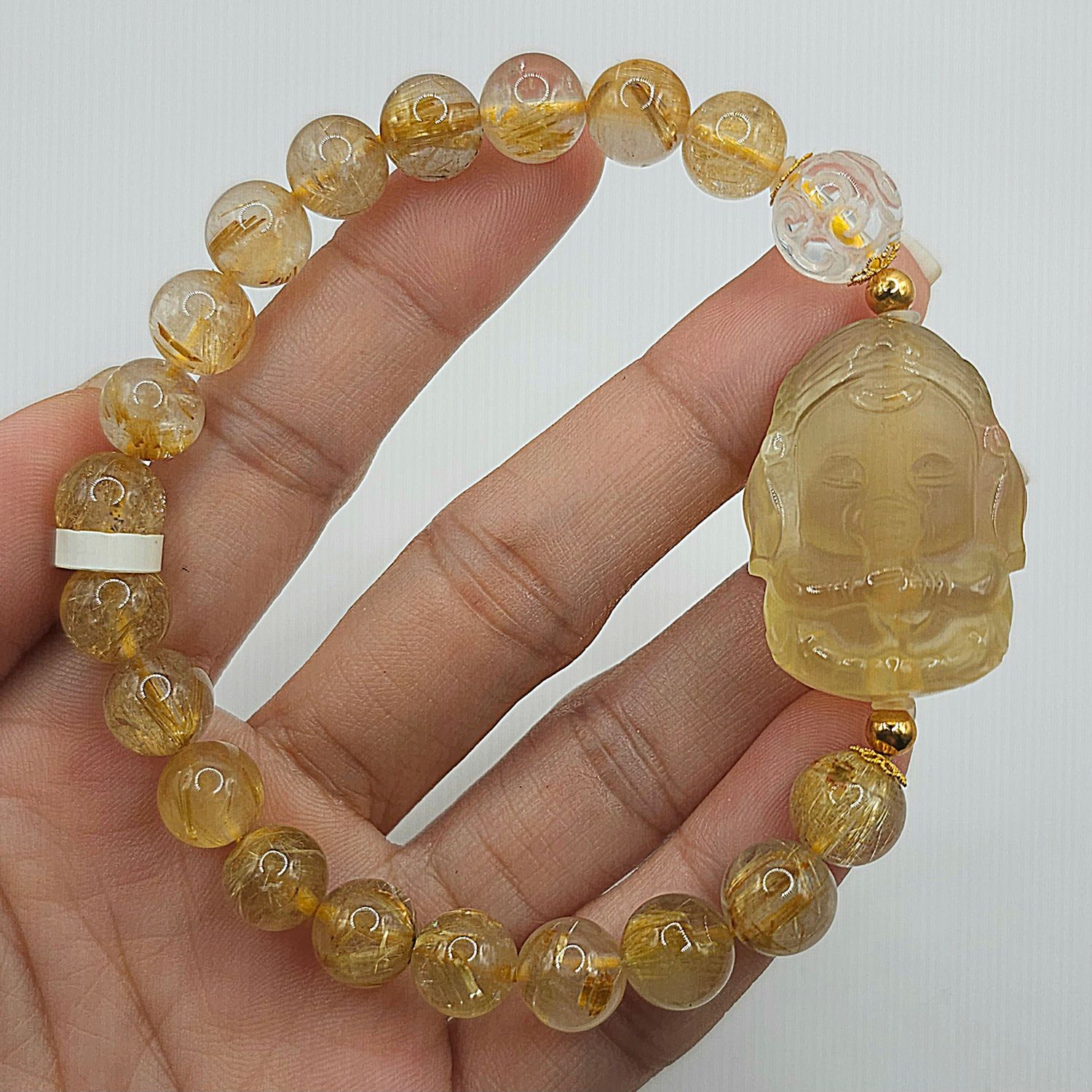Natural Golden Ruti x Citrine Ganesha &amp; Clear Quartz Lucky Turn 18K