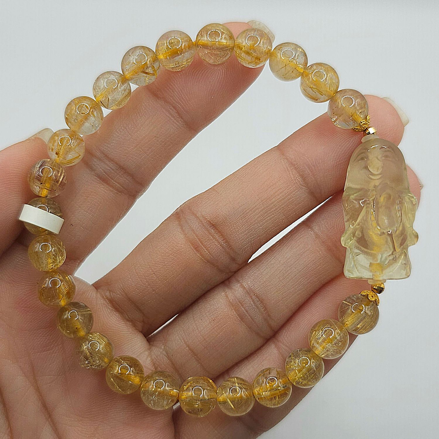 Natural Golden Ruti x Citrine Buddha 18K